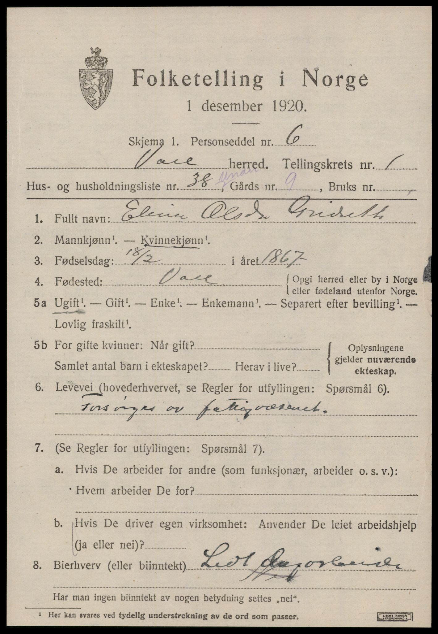 SAT, 1920 census for Voll, 1920, p. 795