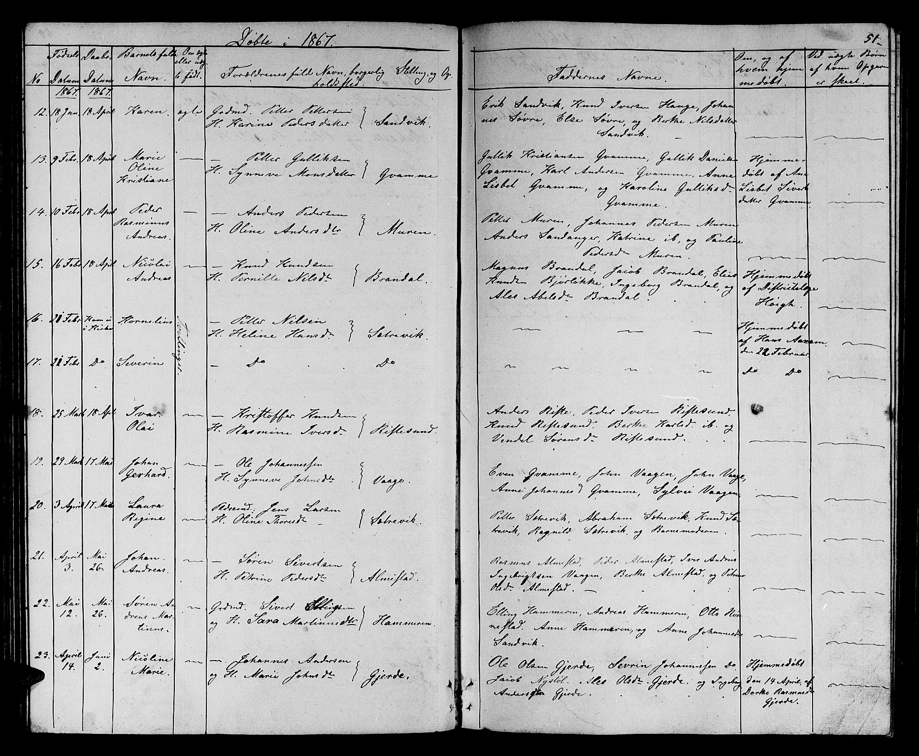 Ministerialprotokoller, klokkerbøker og fødselsregistre - Møre og Romsdal, AV/SAT-A-1454/503/L0047: Parish register (copy) no. 503C02, 1854-1884, p. 51