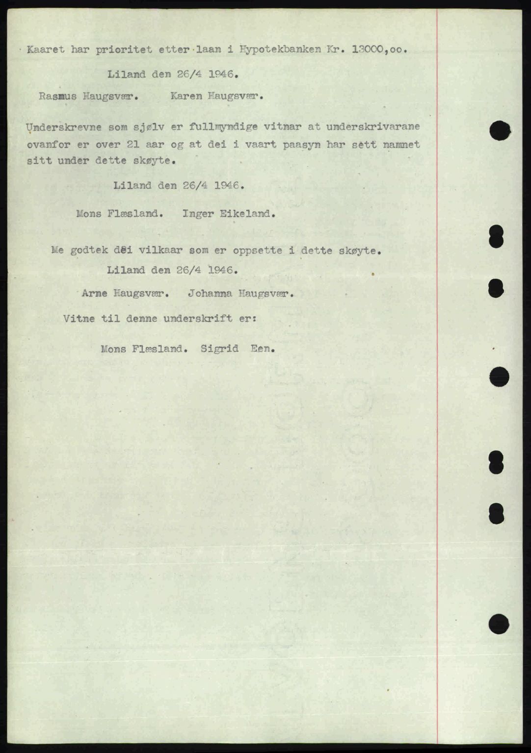 Midhordland sorenskriveri, SAB/A-3001/1/G/Gb/Gbj/L0022: Mortgage book no. A41-43, 1946-1946, Diary no: : 2095/1946