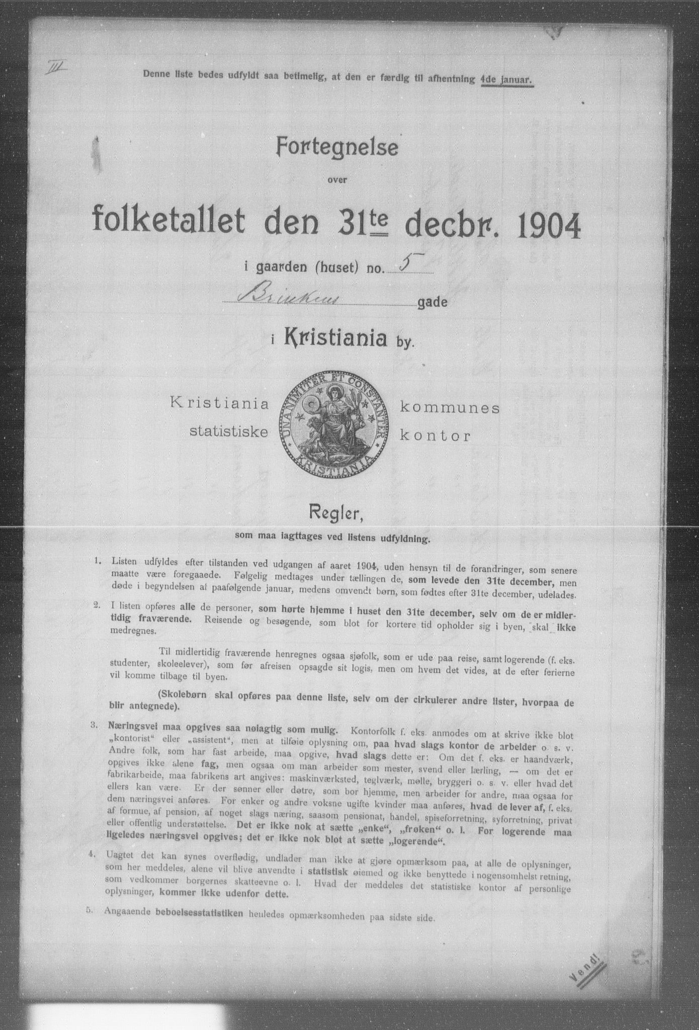 OBA, Municipal Census 1904 for Kristiania, 1904, p. 1847