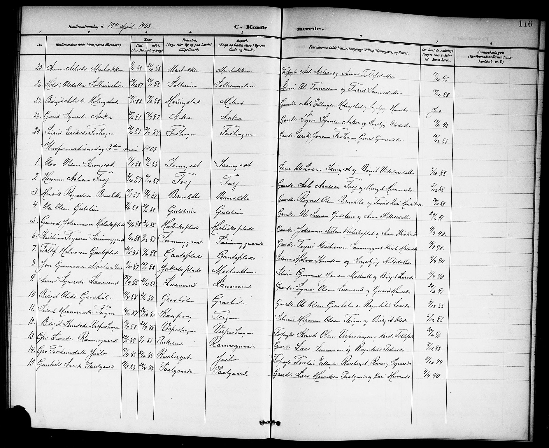 Hol kirkebøker, SAKO/A-227/G/Ga/L0001: Parish register (copy) no. I 1, 1900-1919, p. 116