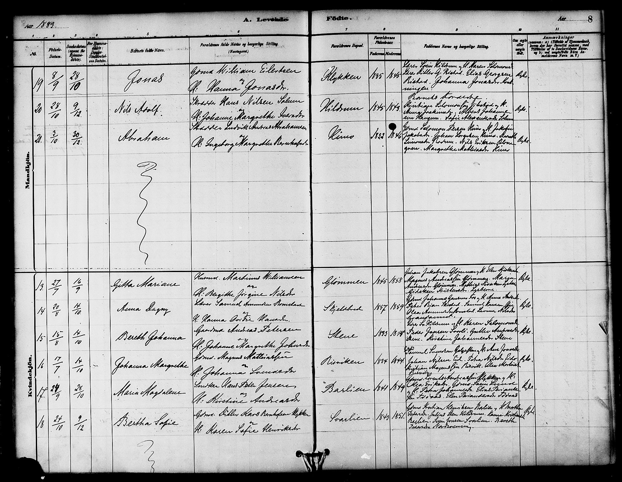 Ministerialprotokoller, klokkerbøker og fødselsregistre - Nord-Trøndelag, AV/SAT-A-1458/764/L0555: Parish register (official) no. 764A10, 1881-1896, p. 8