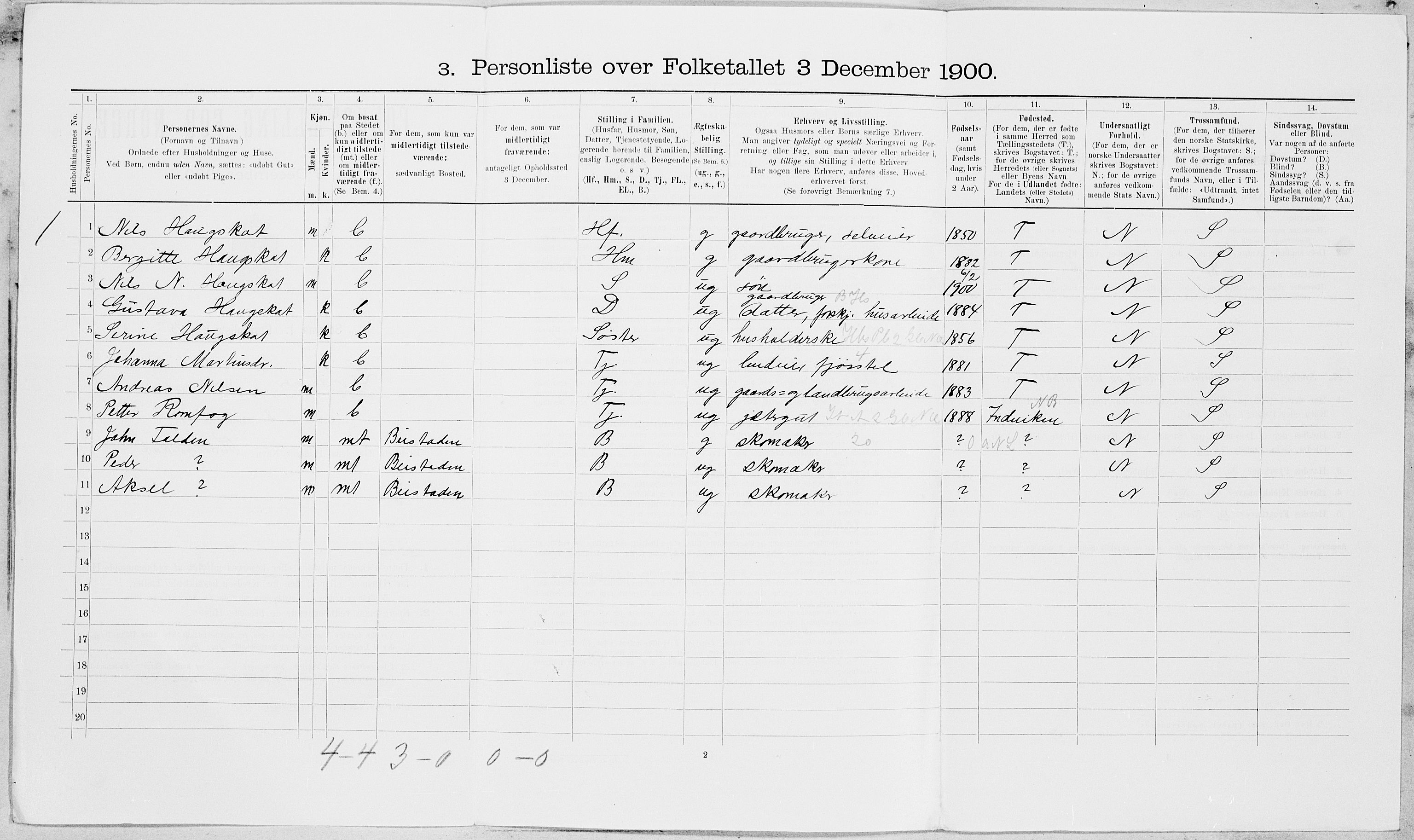 SAT, 1900 census for Levanger, 1900, p. 228