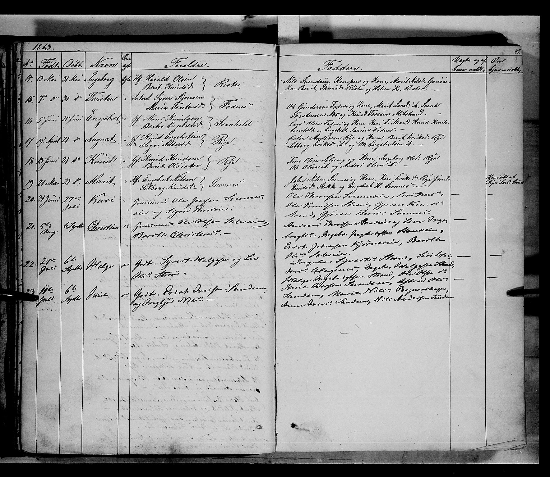 Nord-Aurdal prestekontor, SAH/PREST-132/H/Ha/Haa/L0005: Parish register (official) no. 5, 1842-1863, p. 47