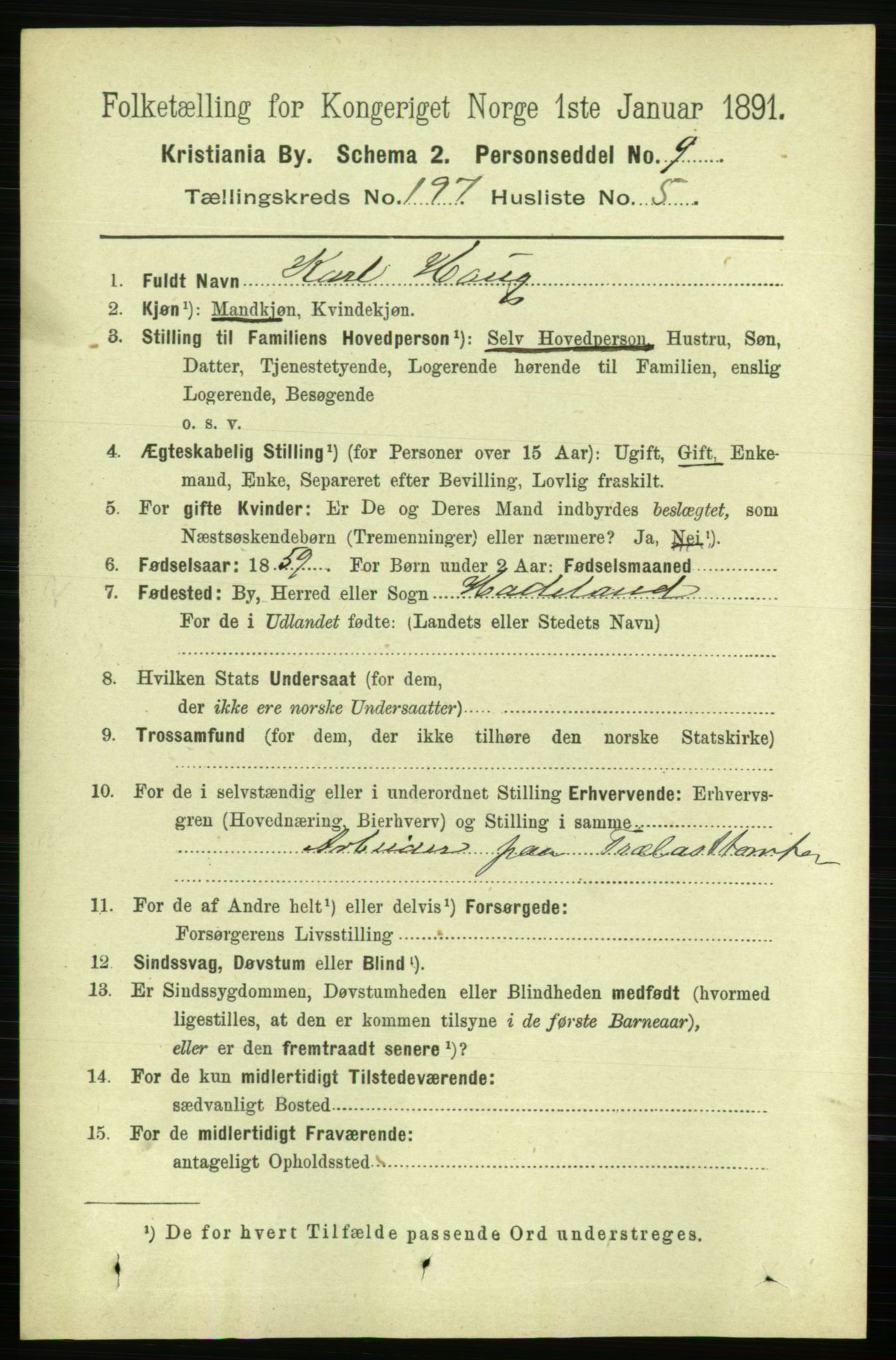 RA, 1891 census for 0301 Kristiania, 1891, p. 118898