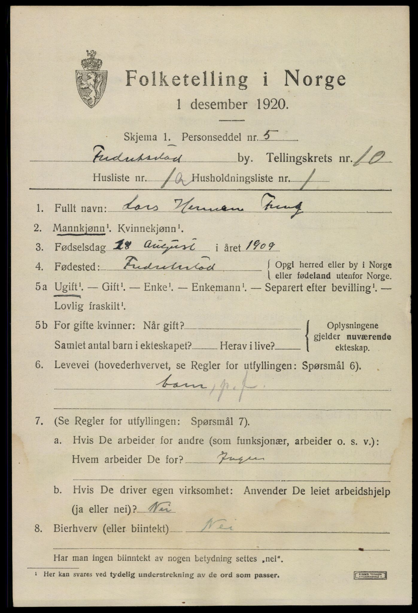 SAO, 1920 census for Fredrikstad, 1920, p. 26725