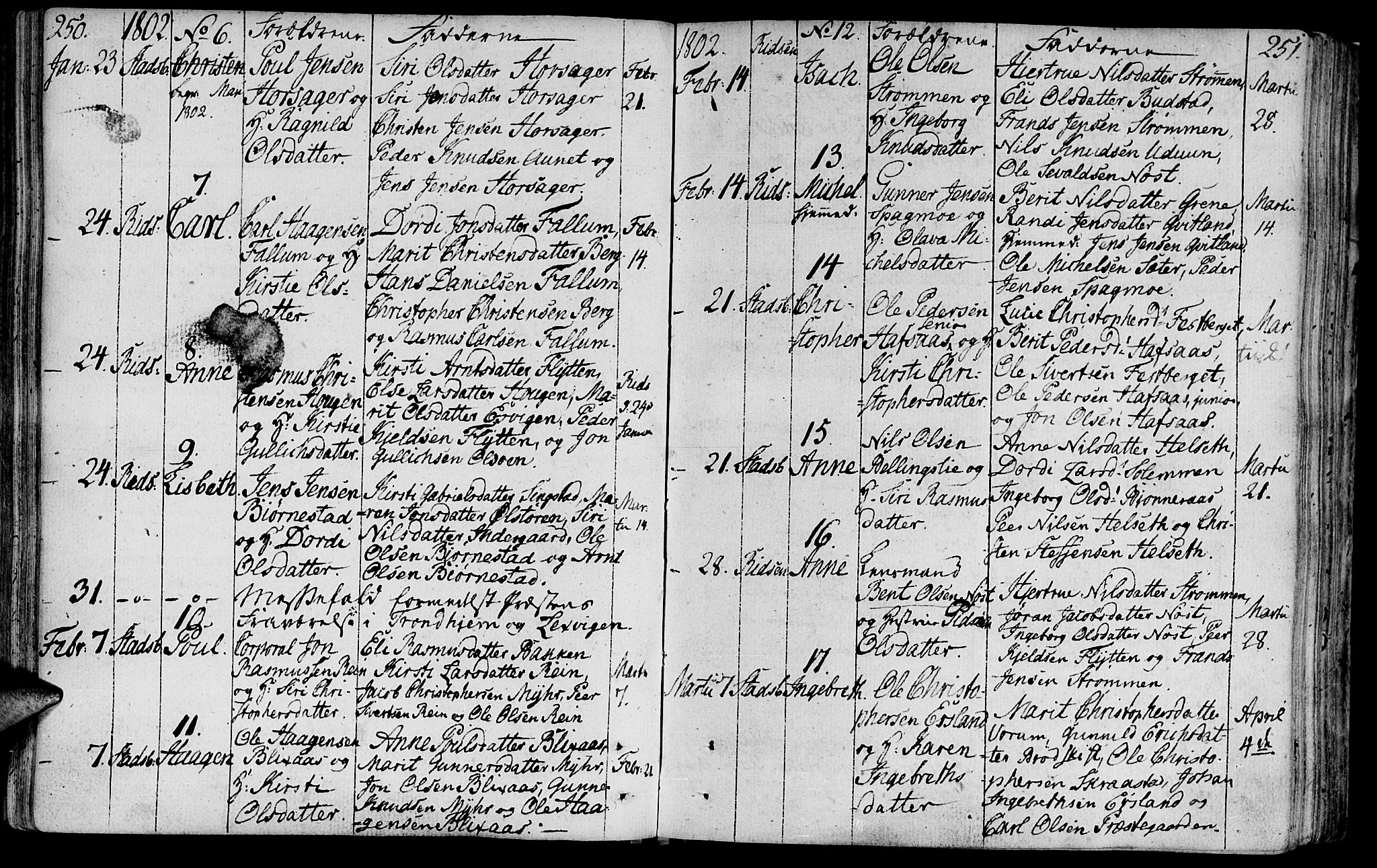 Ministerialprotokoller, klokkerbøker og fødselsregistre - Sør-Trøndelag, SAT/A-1456/646/L0606: Parish register (official) no. 646A04, 1791-1805, p. 250-251