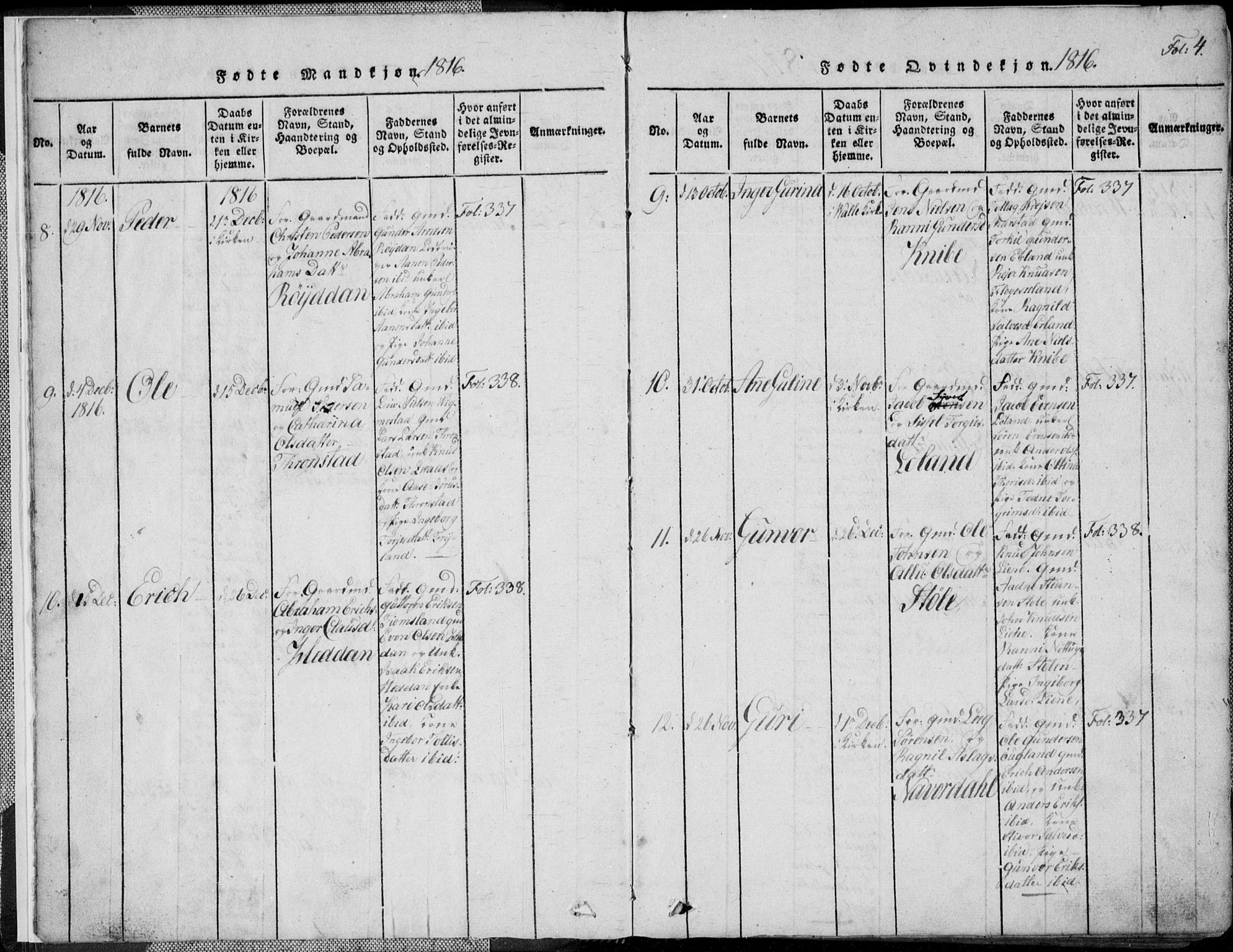 Nord-Audnedal sokneprestkontor, AV/SAK-1111-0032/F/Fb/Fbb/L0001: Parish register (copy) no. B 1, 1816-1858, p. 4