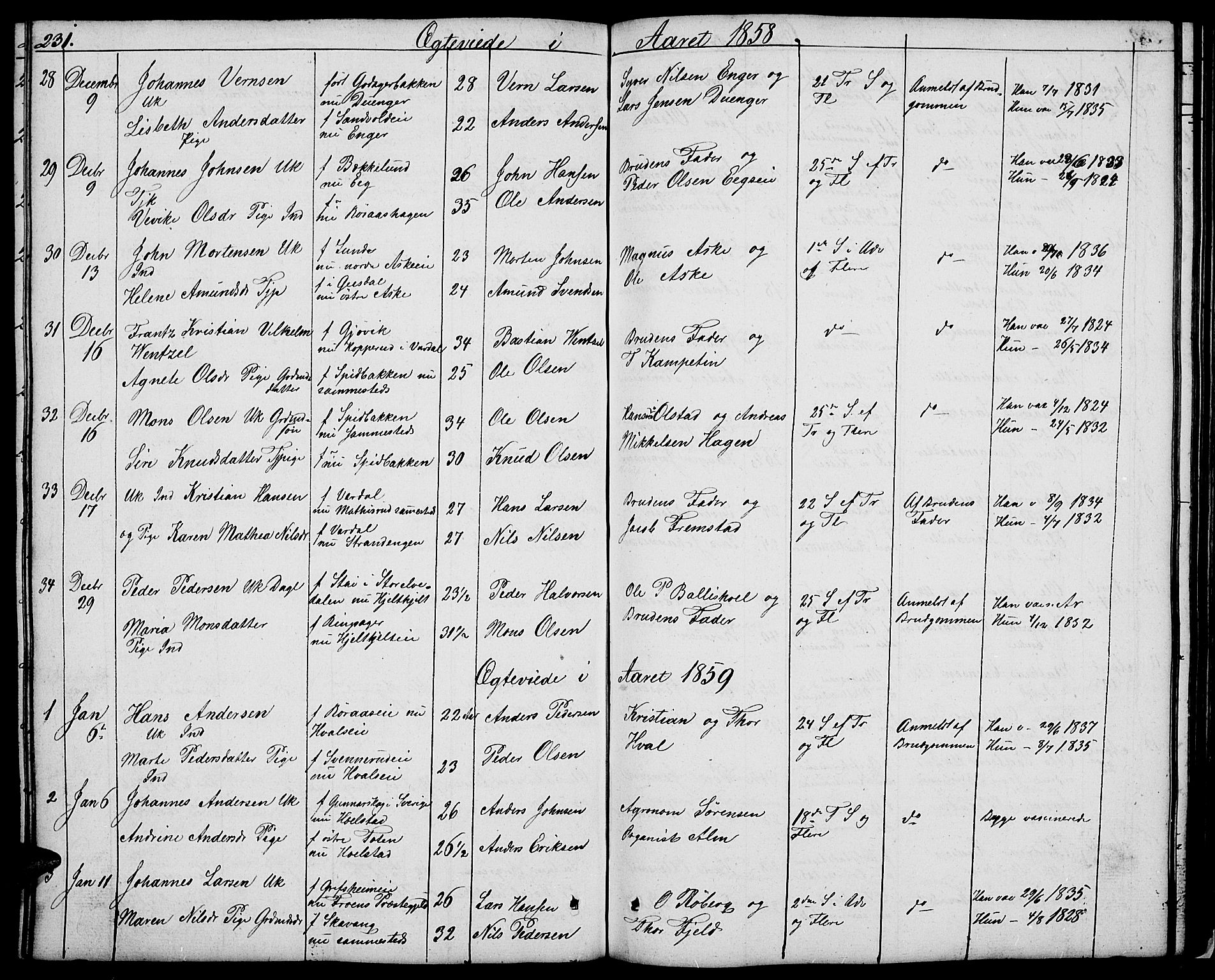 Nes prestekontor, Hedmark, SAH/PREST-020/L/La/L0004: Parish register (copy) no. 4, 1832-1861, p. 231