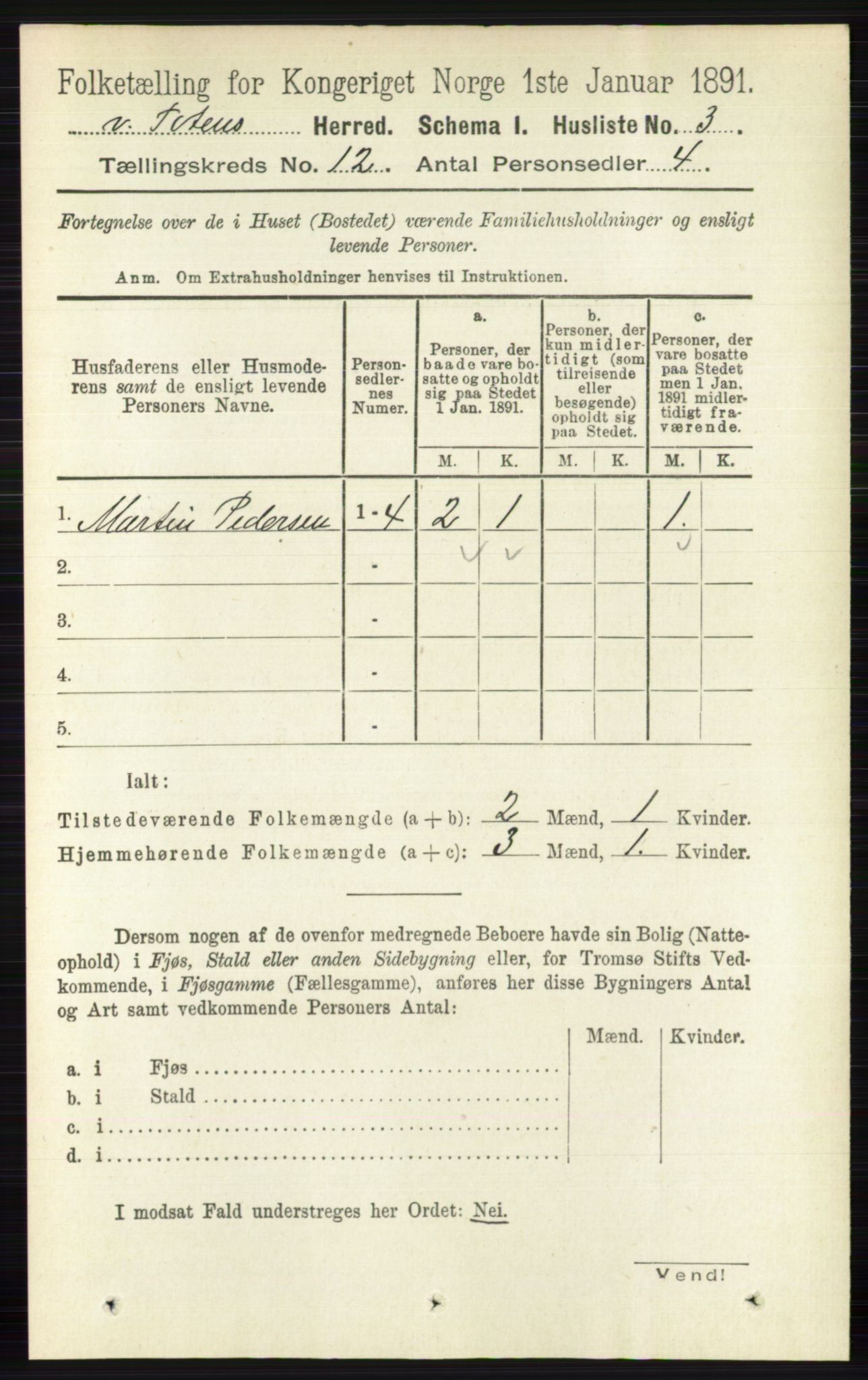 RA, 1891 census for 0529 Vestre Toten, 1891, p. 7203