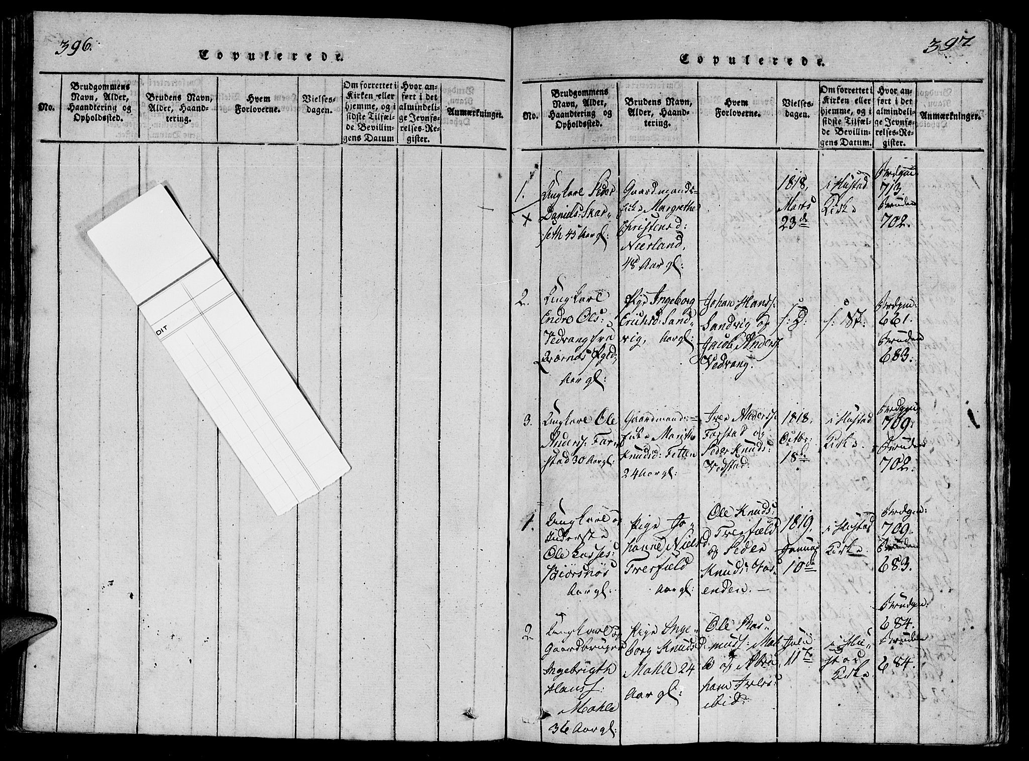 Ministerialprotokoller, klokkerbøker og fødselsregistre - Møre og Romsdal, SAT/A-1454/566/L0764: Parish register (official) no. 566A03 /2, 1817-1829, p. 396-397