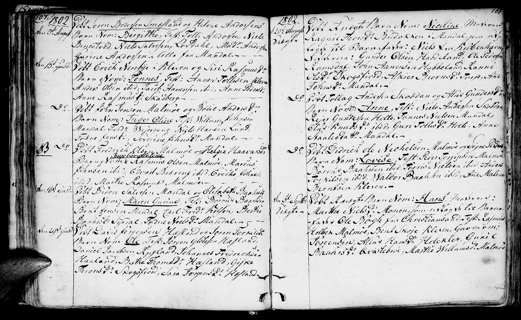 Mandal sokneprestkontor, SAK/1111-0030/F/Fa/Faa/L0008: Parish register (official) no. A 8, 1794-1817, p. 107-108