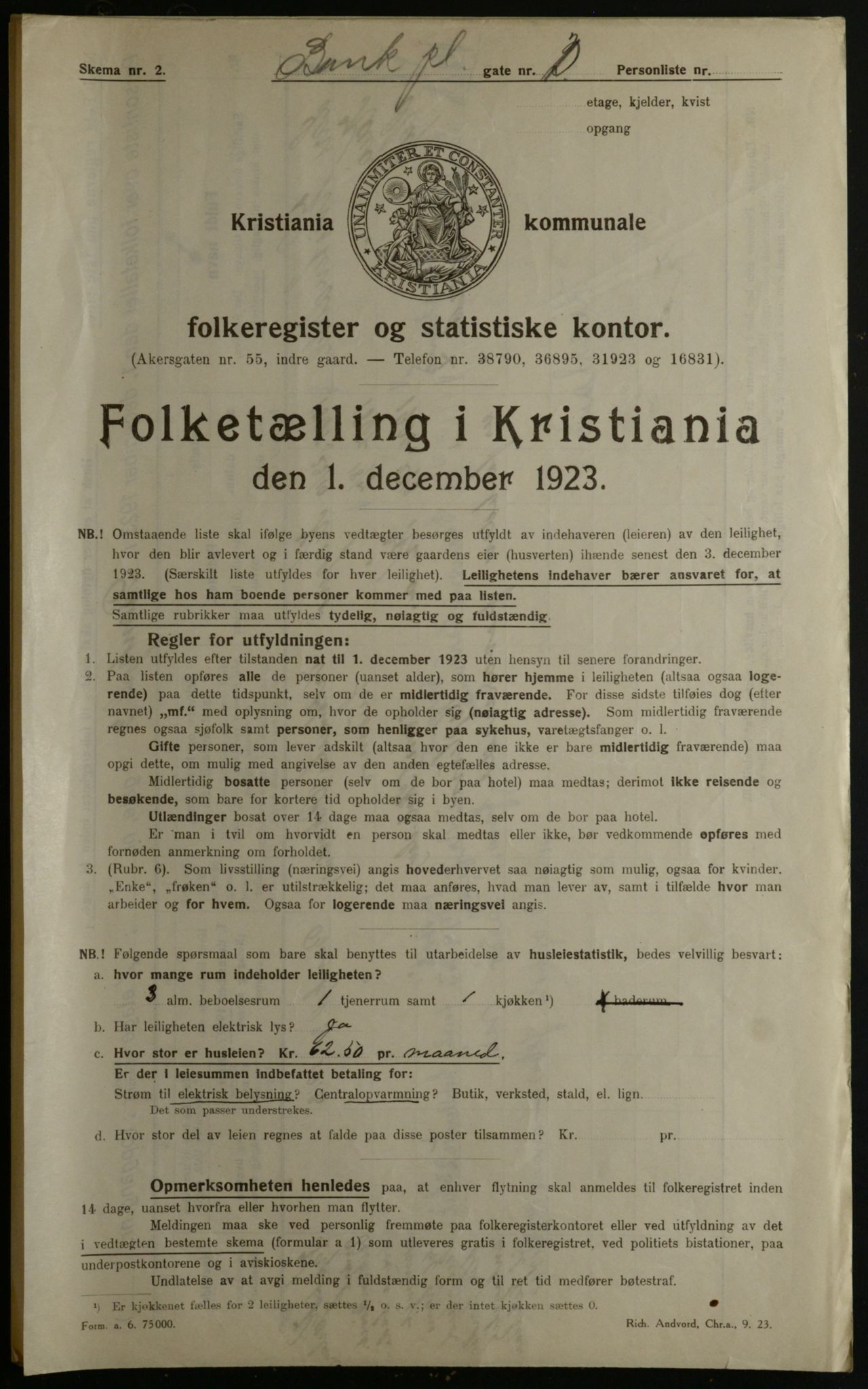 OBA, Municipal Census 1923 for Kristiania, 1923, p. 3968