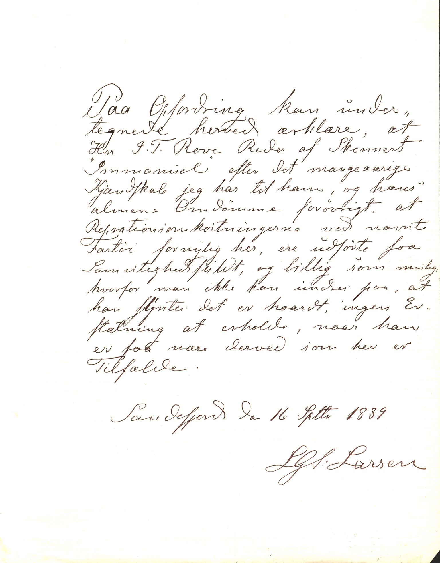 Pa 63 - Østlandske skibsassuranceforening, VEMU/A-1079/G/Ga/L0023/0009: Havaridokumenter / Emil, Black, Hawk, Columbus, Dagny, Askur, Imanuel, 1889, p. 48