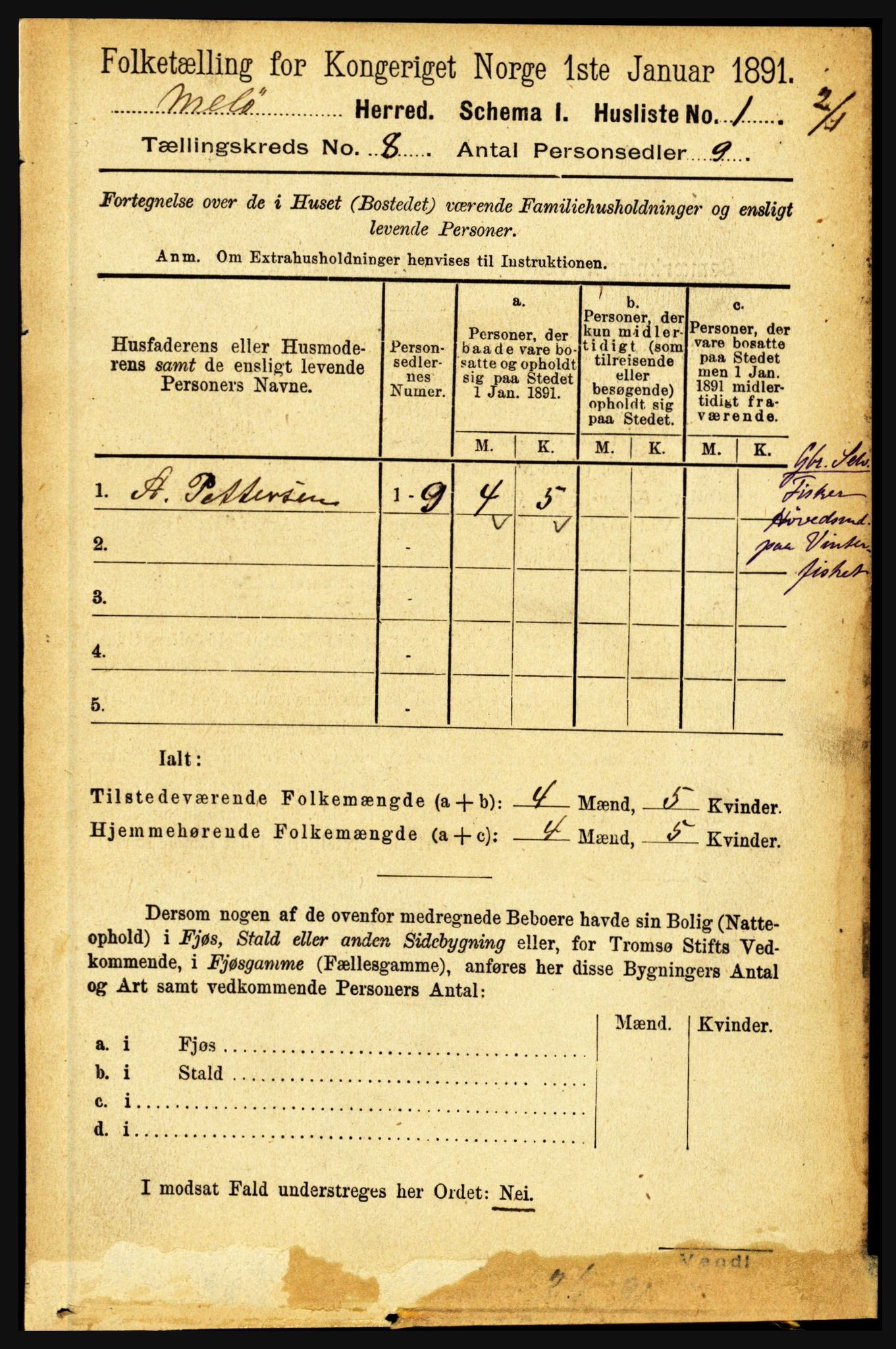 RA, 1891 census for 1837 Meløy, 1891, p. 3281