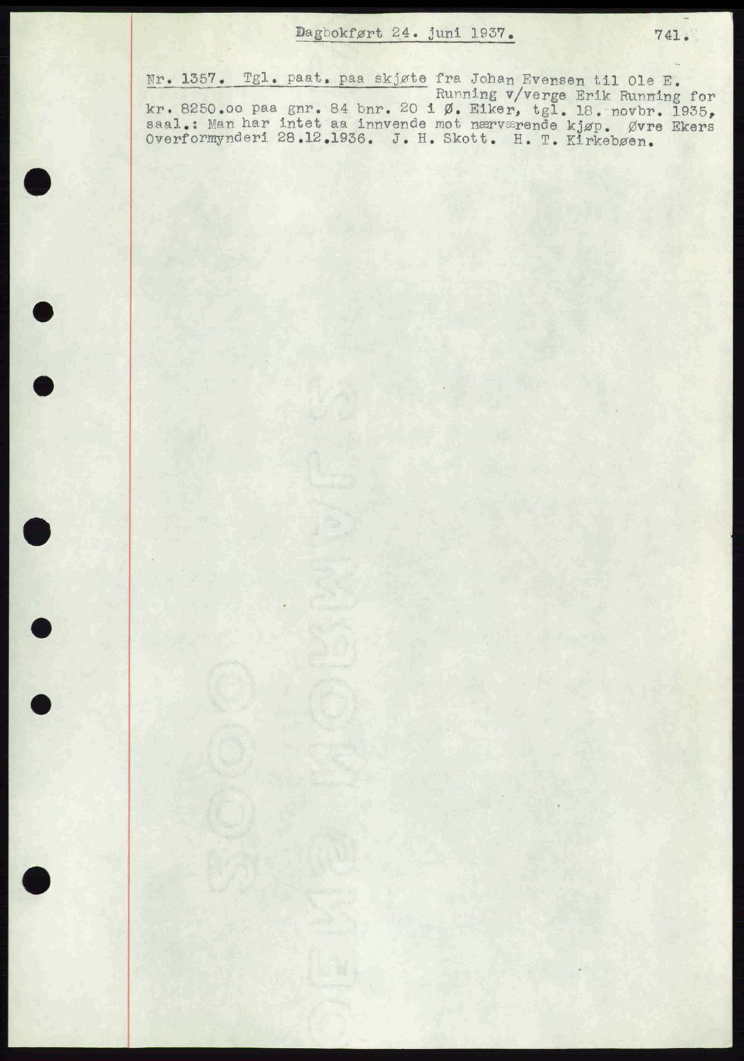 Eiker, Modum og Sigdal sorenskriveri, SAKO/A-123/G/Ga/Gab/L0035: Mortgage book no. A5, 1937-1937, Diary no: : 1357/1937