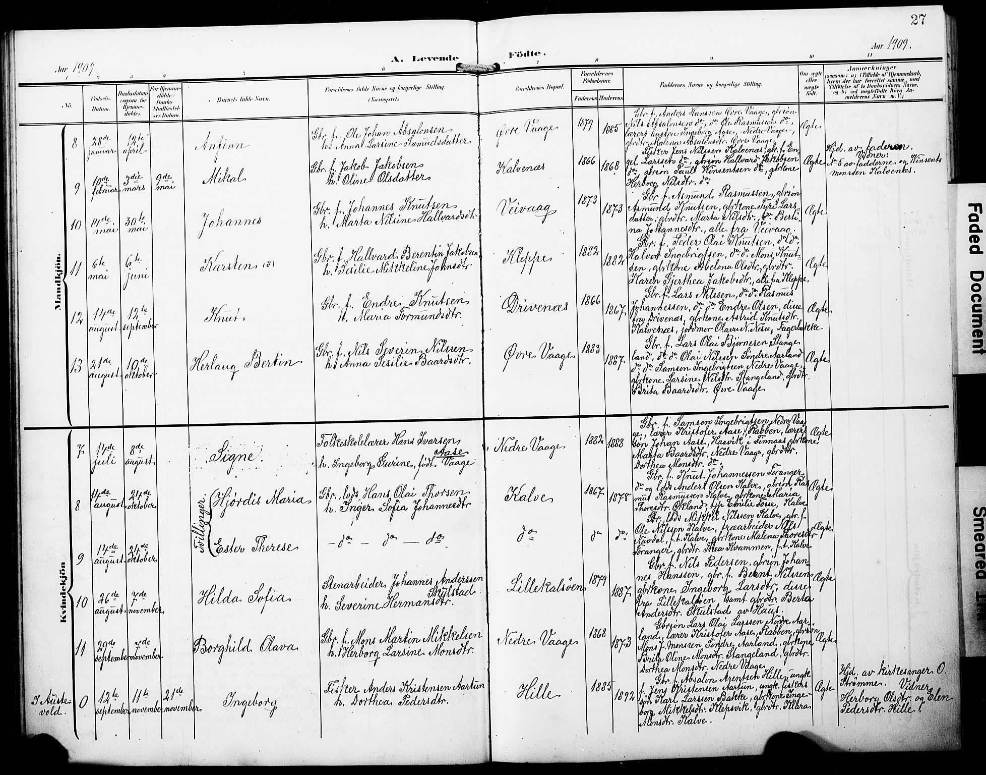 Austevoll Sokneprestembete, SAB/A-74201/H/Hab: Parish register (copy) no. B 5, 1902-1910, p. 27