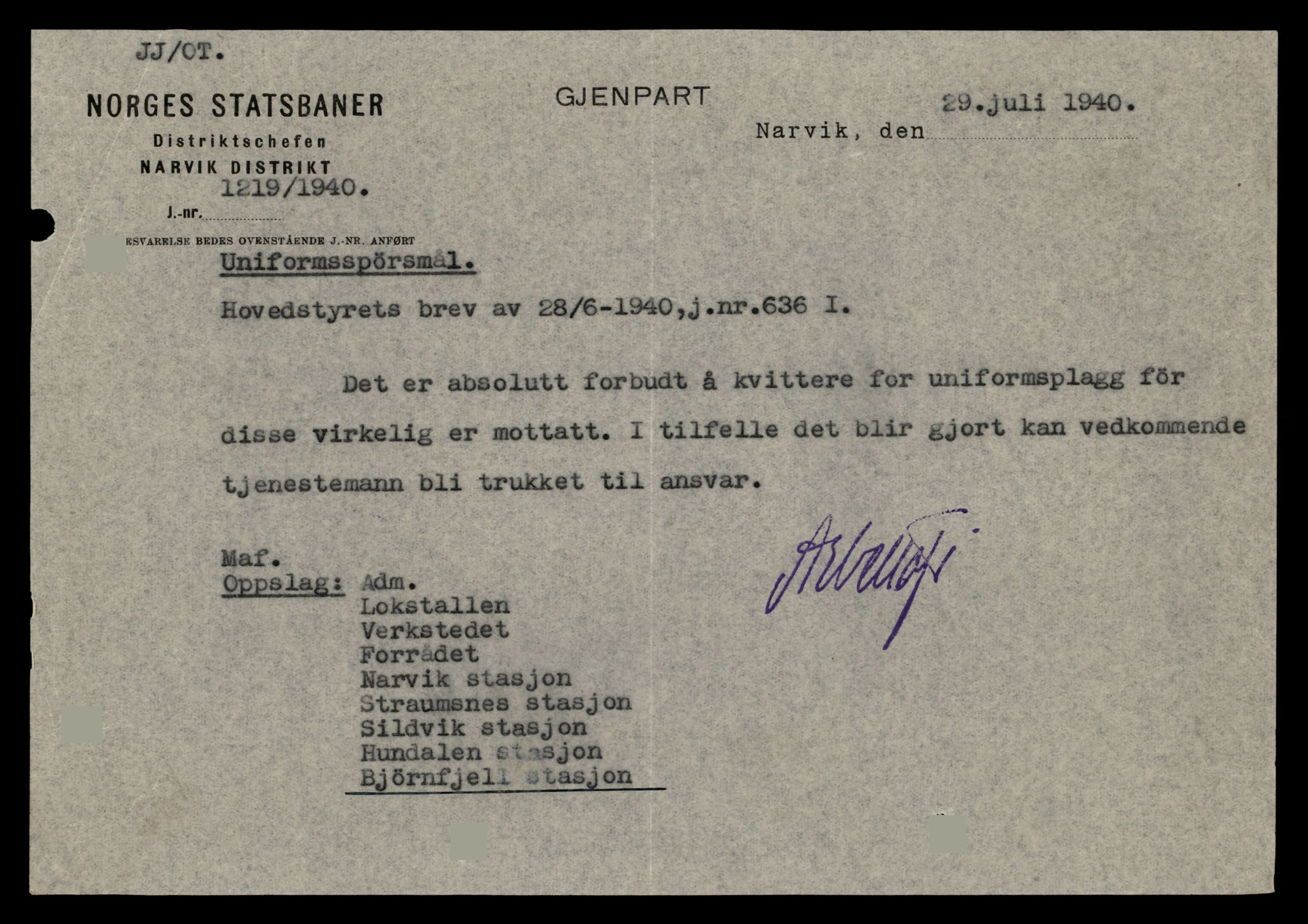 Norges statsbaner (NSB) - Narvik distrikt, AV/SAT-A-6460/0002/X/Xd/L0001: --, 1940-1963, p. 533