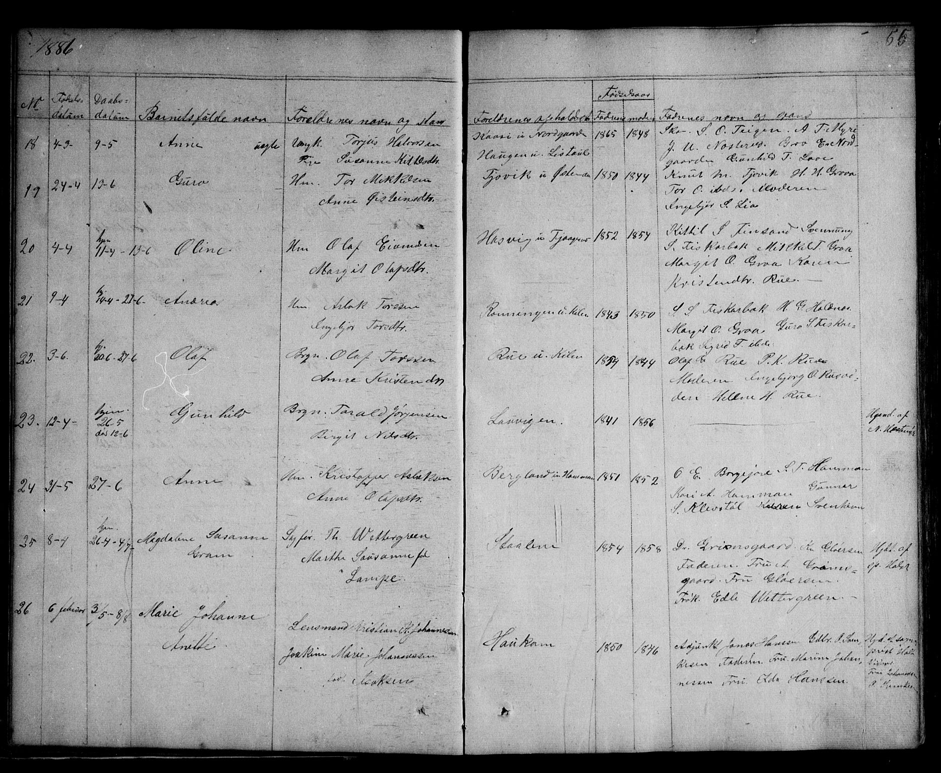 Kviteseid kirkebøker, AV/SAKO-A-276/G/Ga/L0001: Parish register (copy) no. I 1, 1850-1893, p. 55