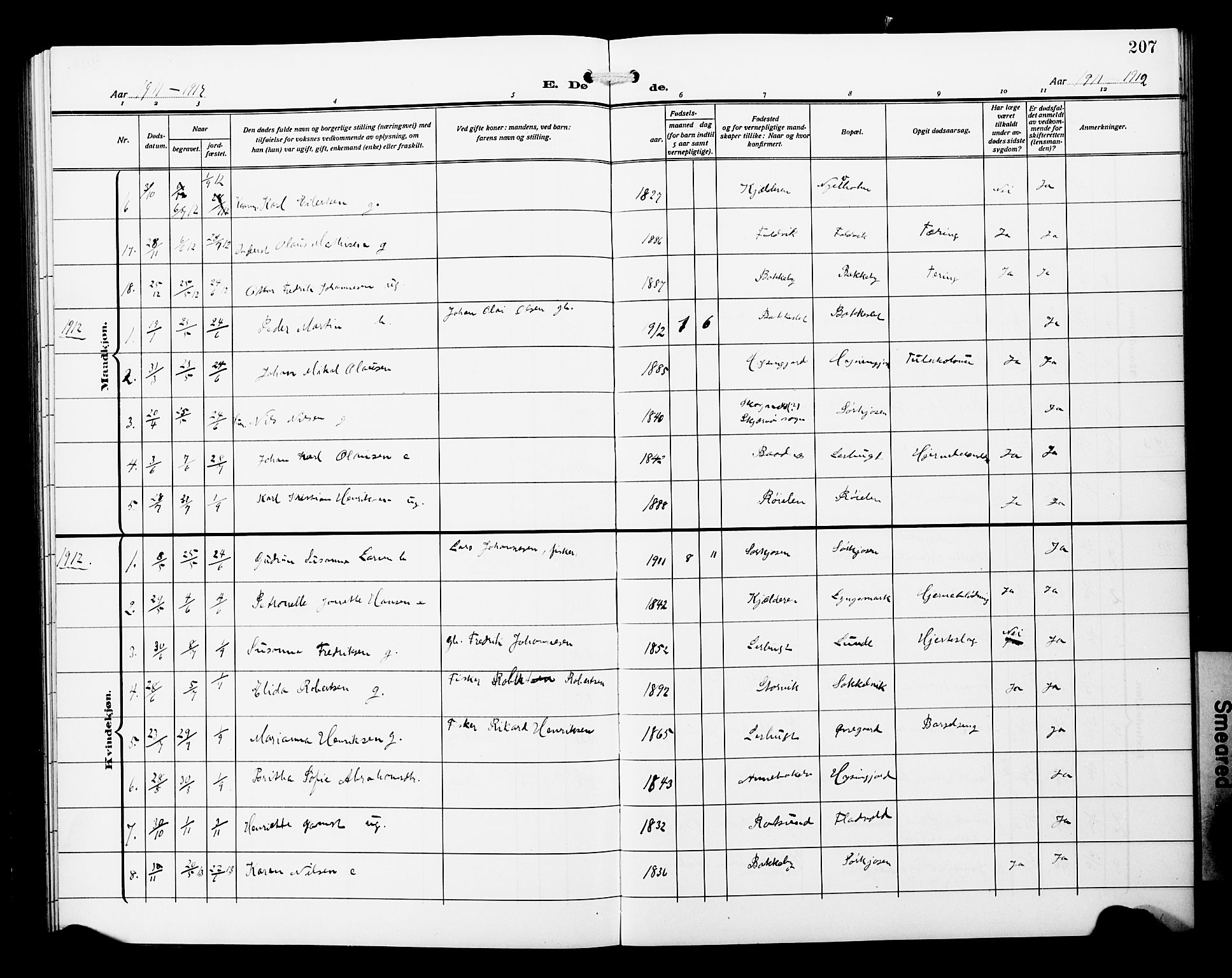 Skjervøy sokneprestkontor, AV/SATØ-S-1300/H/Ha/Hab/L0022klokker: Parish register (copy) no. 22, 1910-1926, p. 207