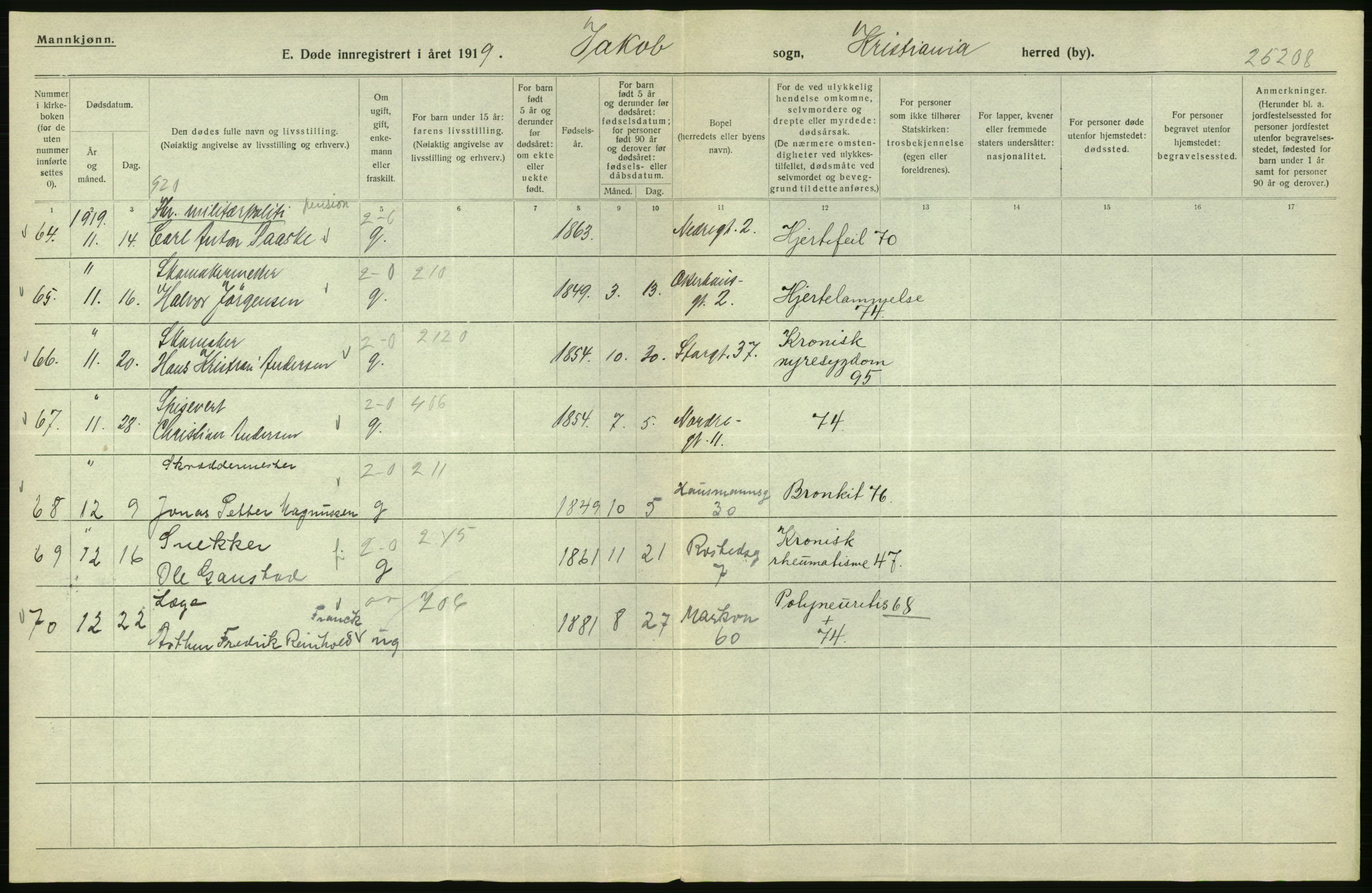 Statistisk sentralbyrå, Sosiodemografiske emner, Befolkning, RA/S-2228/D/Df/Dfb/Dfbi/L0011: Kristiania: Døde, dødfødte, 1919