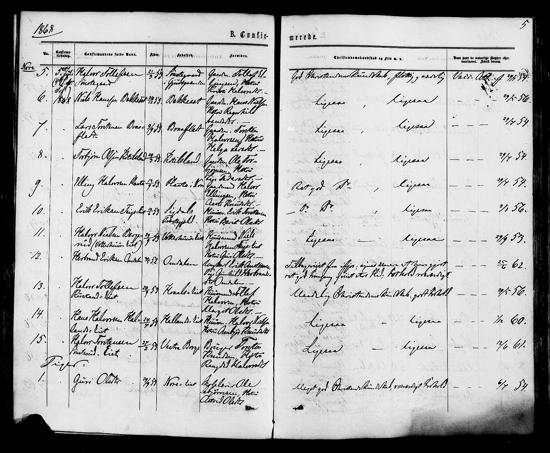 Nore kirkebøker, SAKO/A-238/F/Fa/L0004: Parish register (official) no. I 4, 1867-1877, p. 5