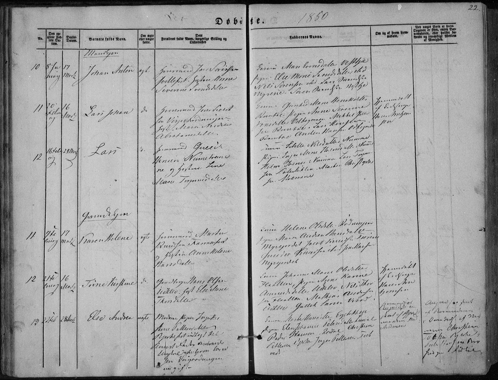 Hedrum kirkebøker, AV/SAKO-A-344/F/Fa/L0006: Parish register (official) no. I 6, 1849-1857, p. 22