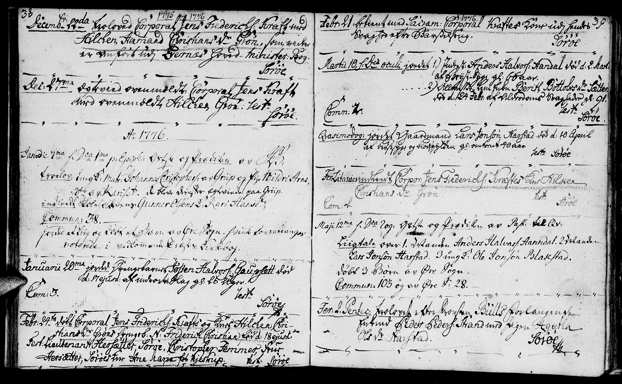 Ministerialprotokoller, klokkerbøker og fødselsregistre - Møre og Romsdal, SAT/A-1454/584/L0962: Parish register (official) no. 584A02, 1765-1812, p. 38-39