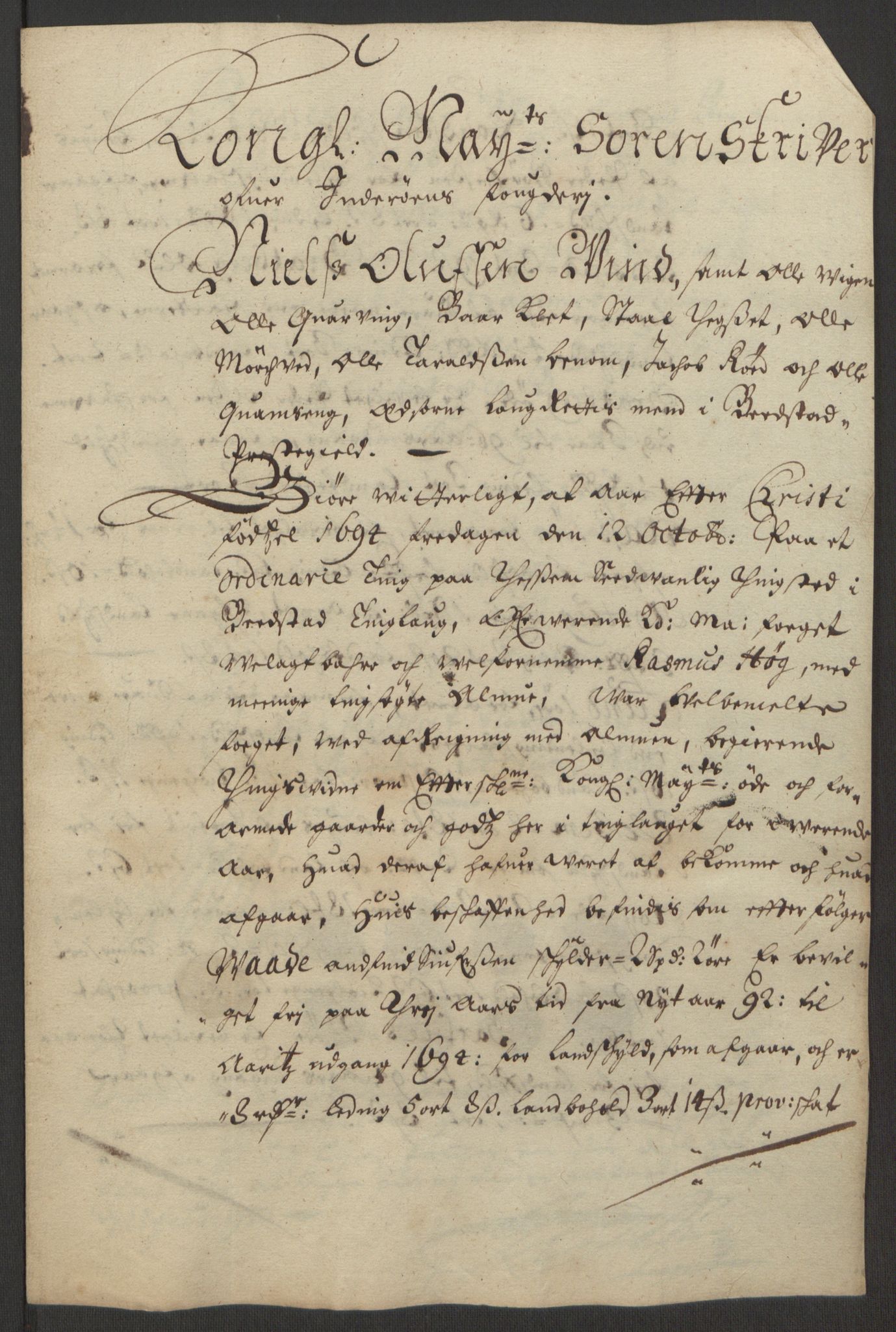 Rentekammeret inntil 1814, Reviderte regnskaper, Fogderegnskap, AV/RA-EA-4092/R63/L4308: Fogderegnskap Inderøy, 1692-1694, p. 636