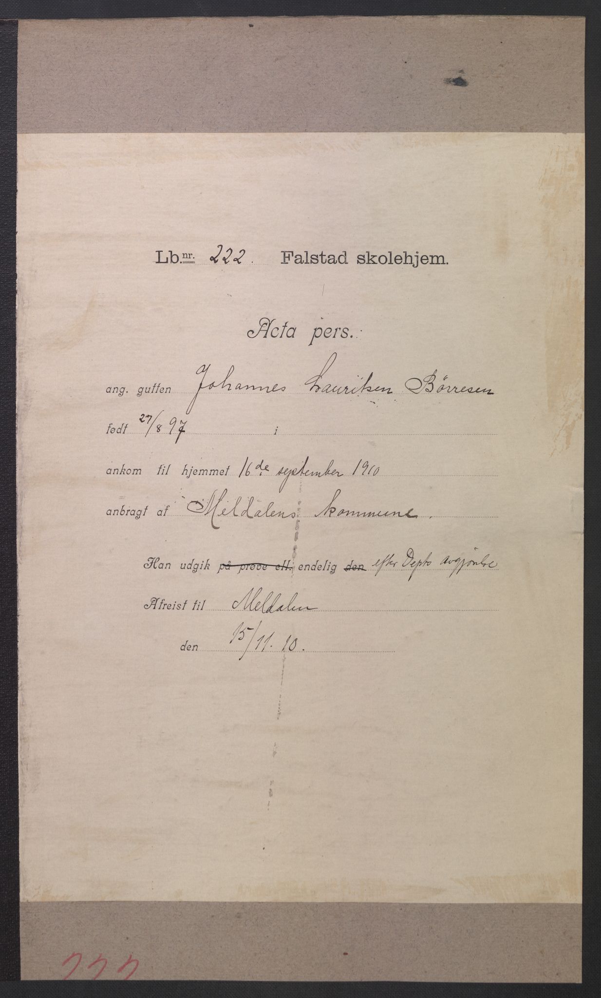 Falstad skolehjem, AV/RA-S-1676/E/Eb/L0010: Elevmapper løpenr. 210-239, 1910-1917, p. 201
