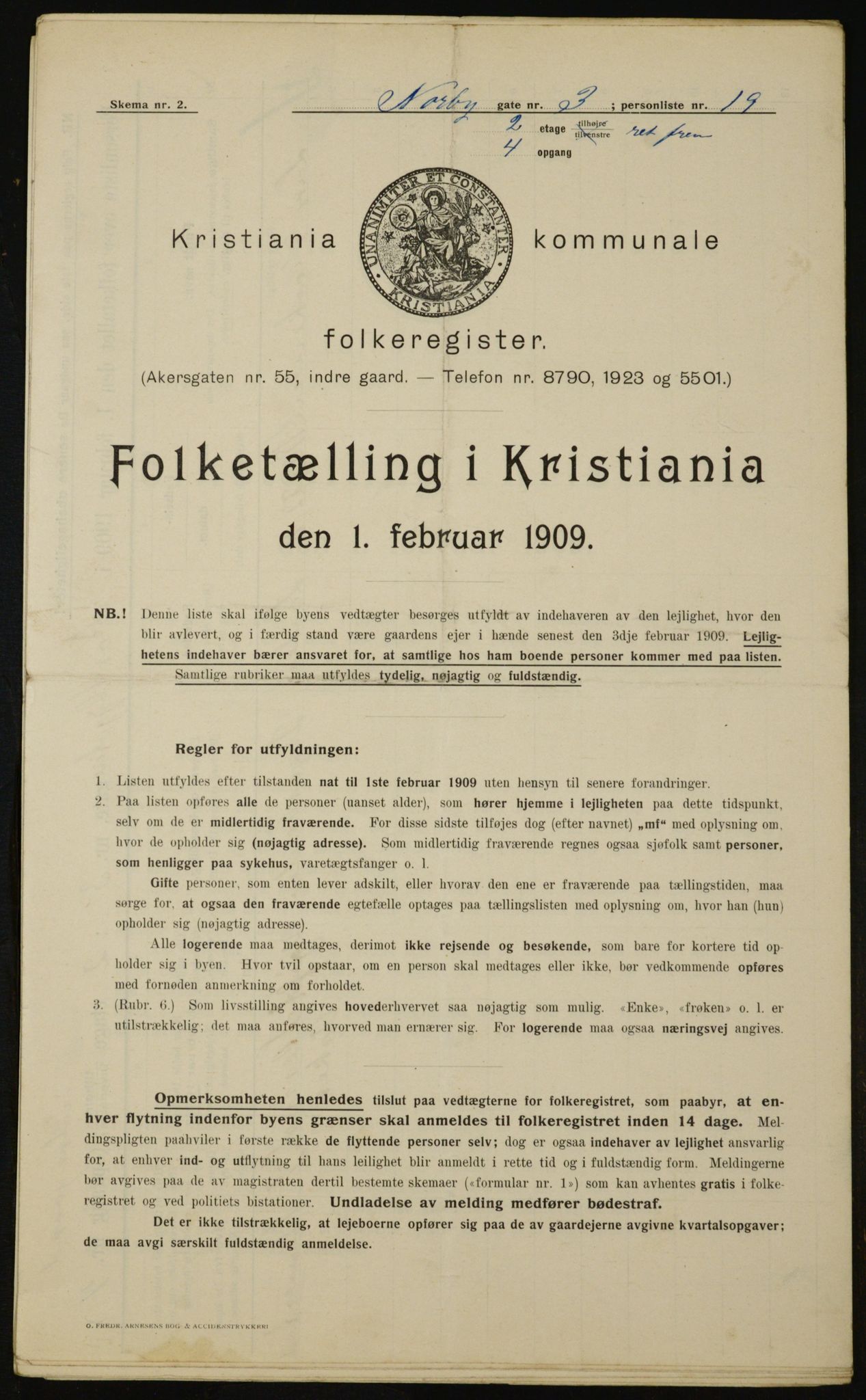 OBA, Municipal Census 1909 for Kristiania, 1909, p. 64664