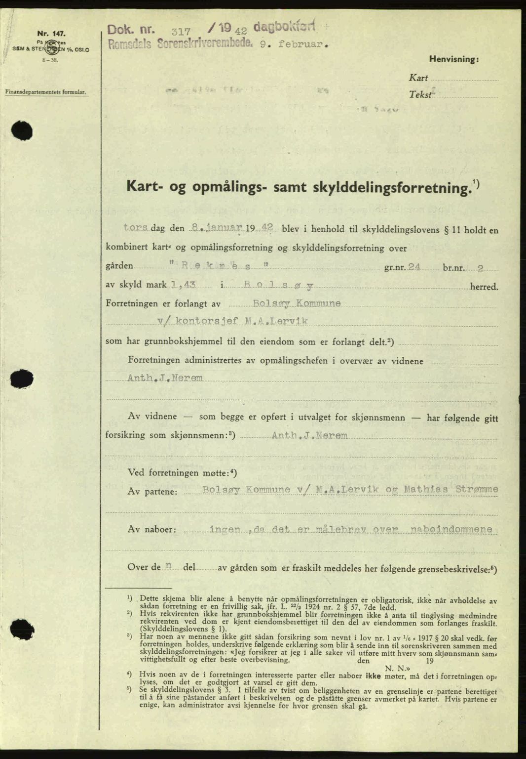 Romsdal sorenskriveri, AV/SAT-A-4149/1/2/2C: Mortgage book no. A11, 1941-1942, Diary no: : 317/1942