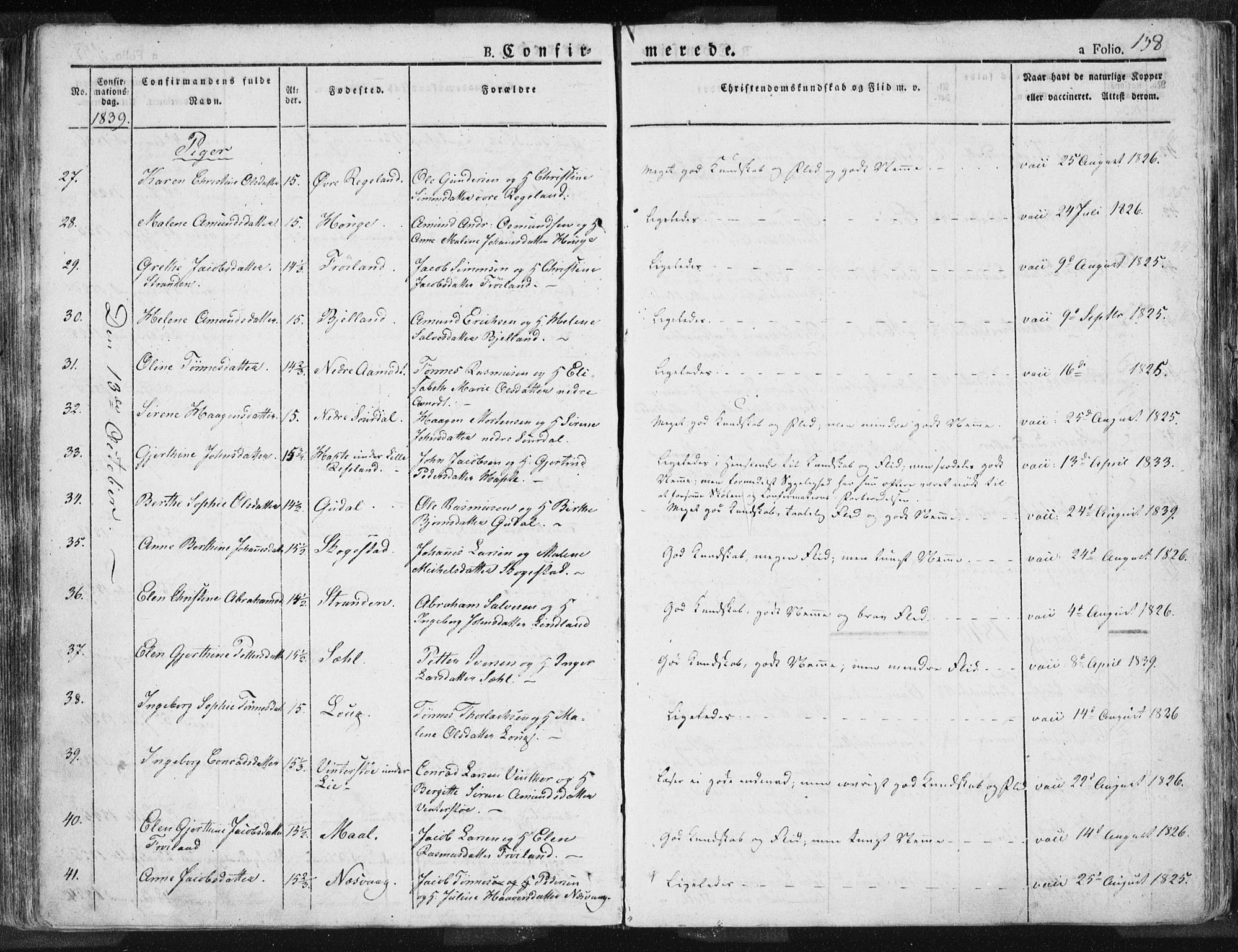 Sokndal sokneprestkontor, AV/SAST-A-101808: Parish register (official) no. A 7.1, 1826-1842, p. 158