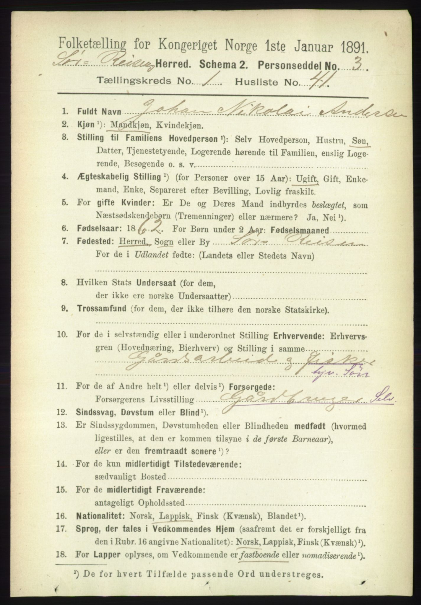 RA, 1891 census for 1925 Sørreisa, 1891, p. 324