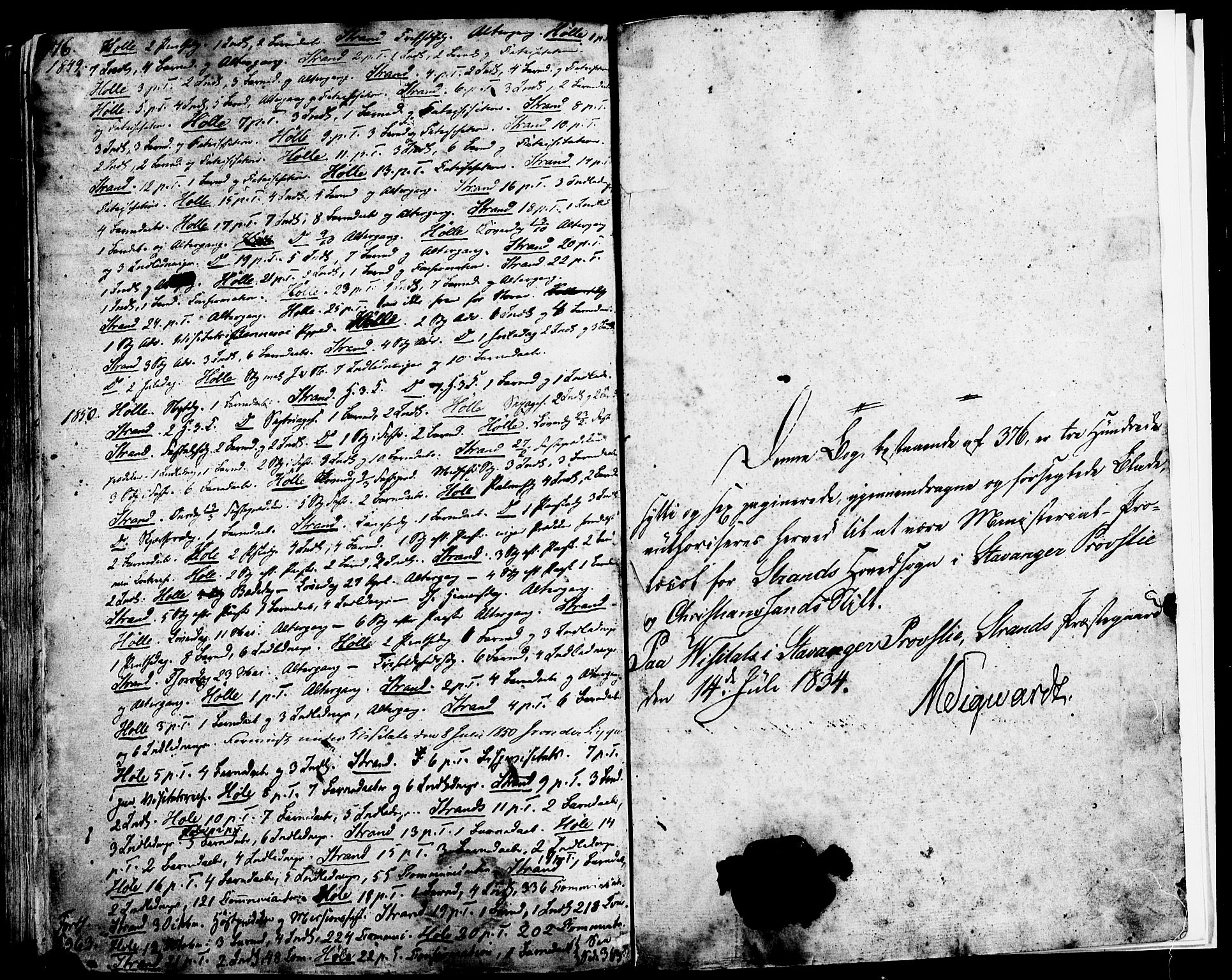 Strand sokneprestkontor, SAST/A-101828/H/Ha/Haa/L0006: Parish register (official) no. A 6, 1834-1854, p. 376
