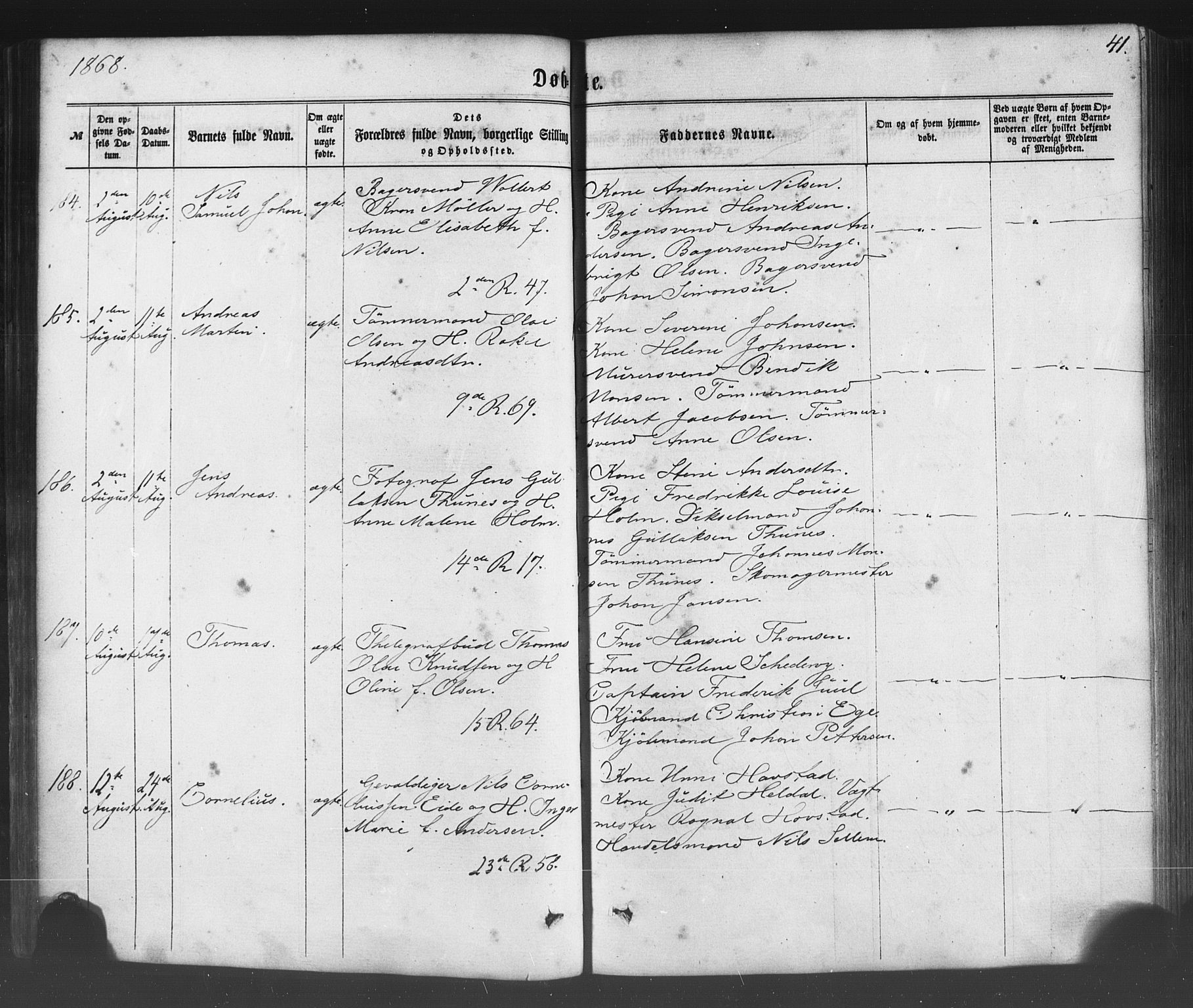 Fødselsstiftelsens sokneprestembete*, SAB/-: Parish register (official) no. A 1, 1863-1883, p. 41