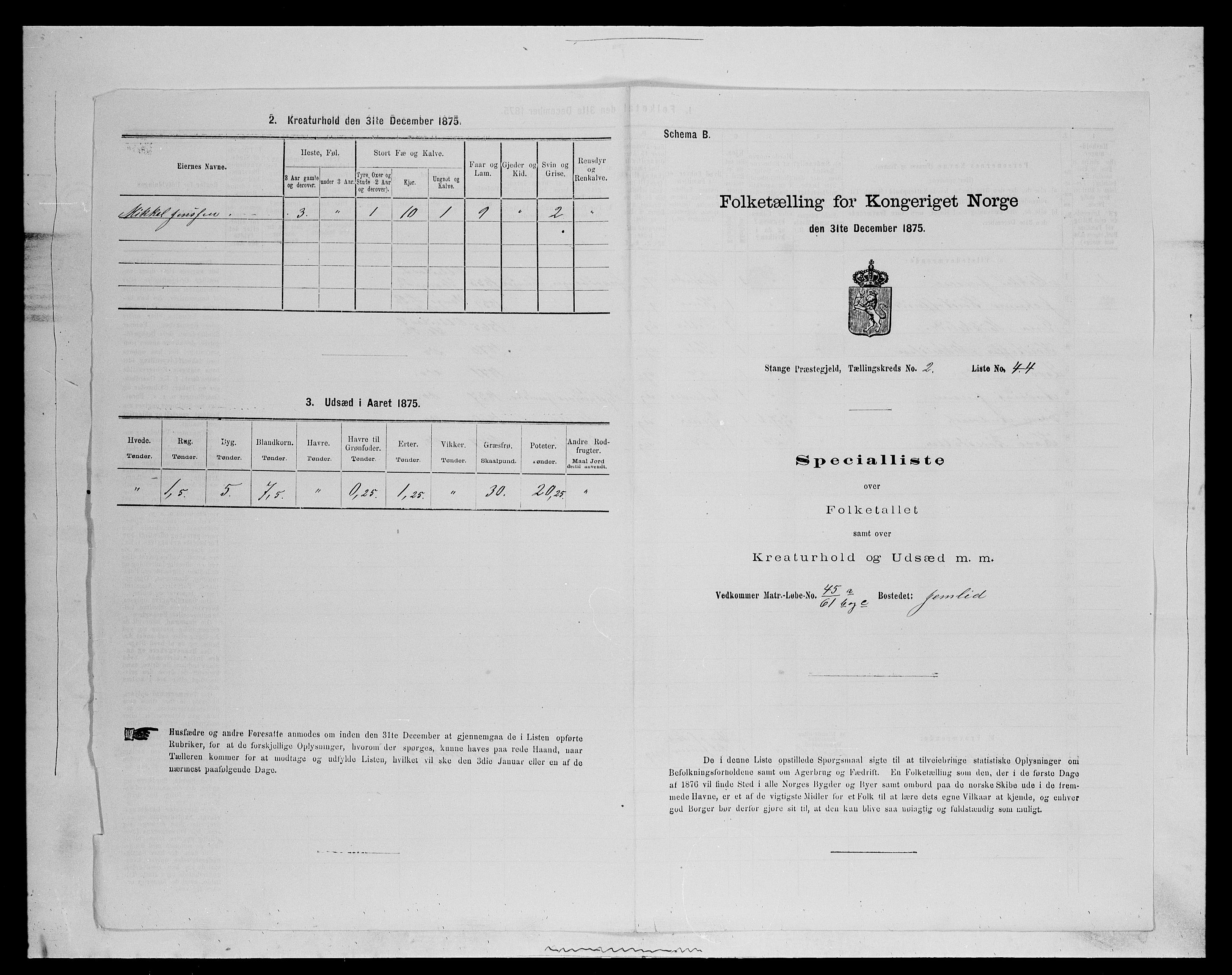 SAH, 1875 census for 0417P Stange, 1875, p. 368