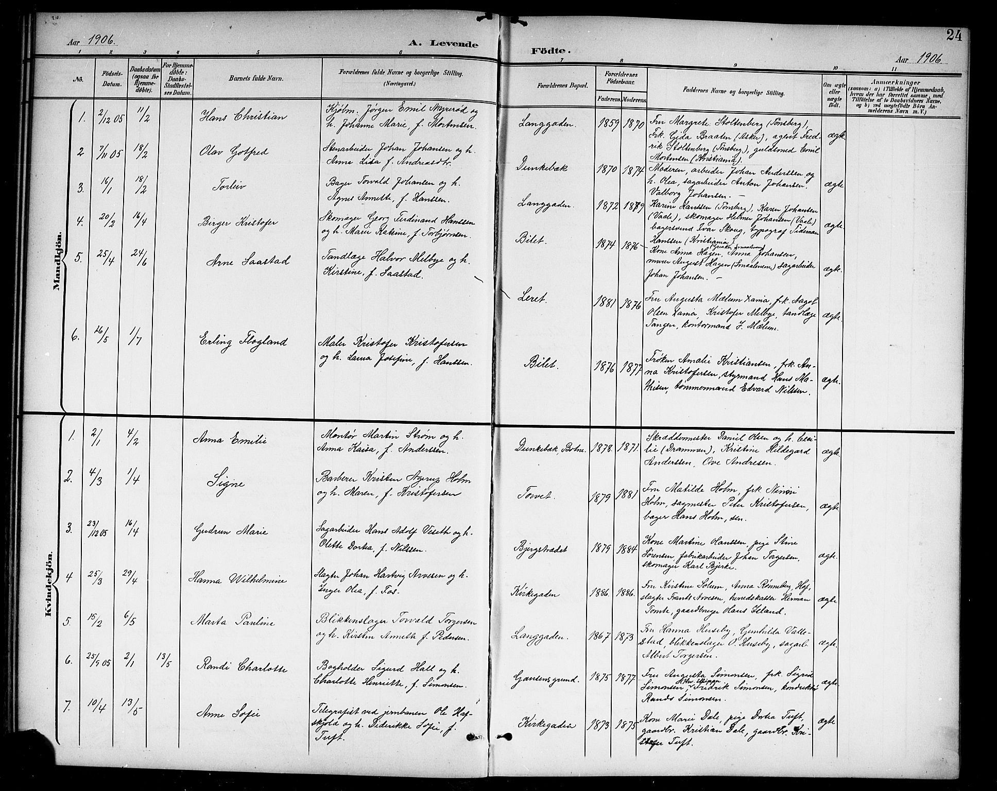 Holmestrand kirkebøker, AV/SAKO-A-346/G/Ga/L0006: Parish register (copy) no. 6, 1901-1923, p. 24