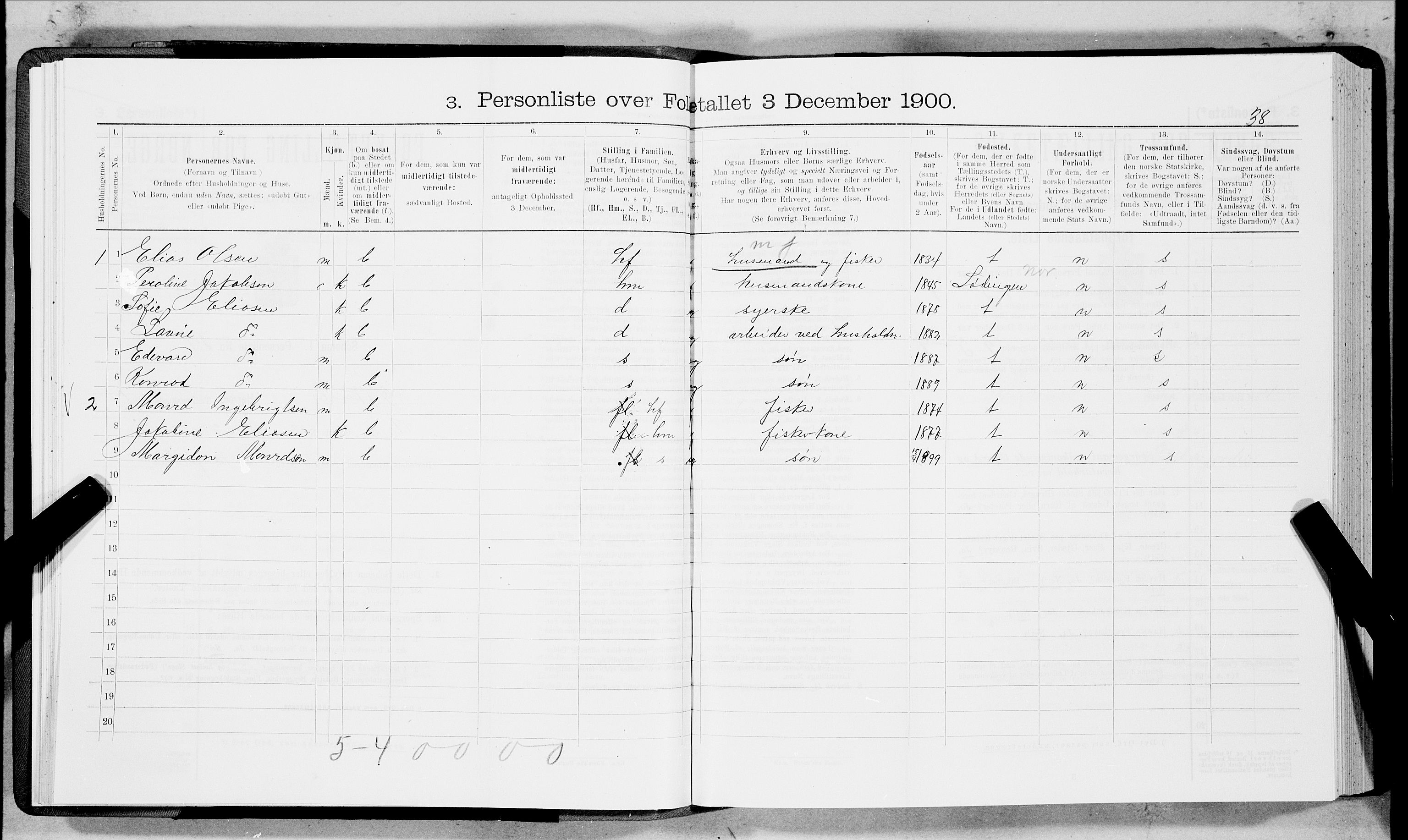 SAT, 1900 census for Ankenes, 1900, p. 38