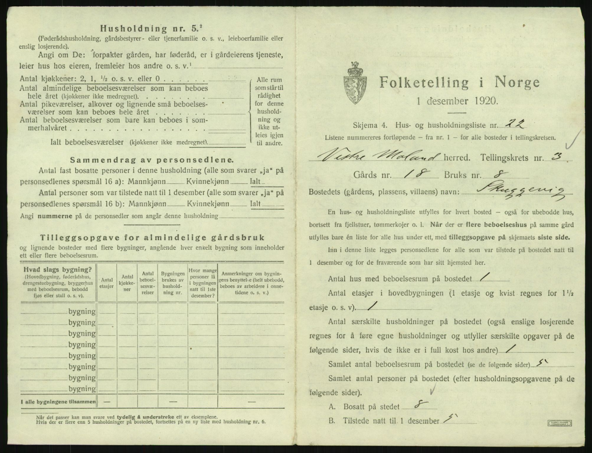 SAK, 1920 census for Vestre Moland, 1920, p. 567