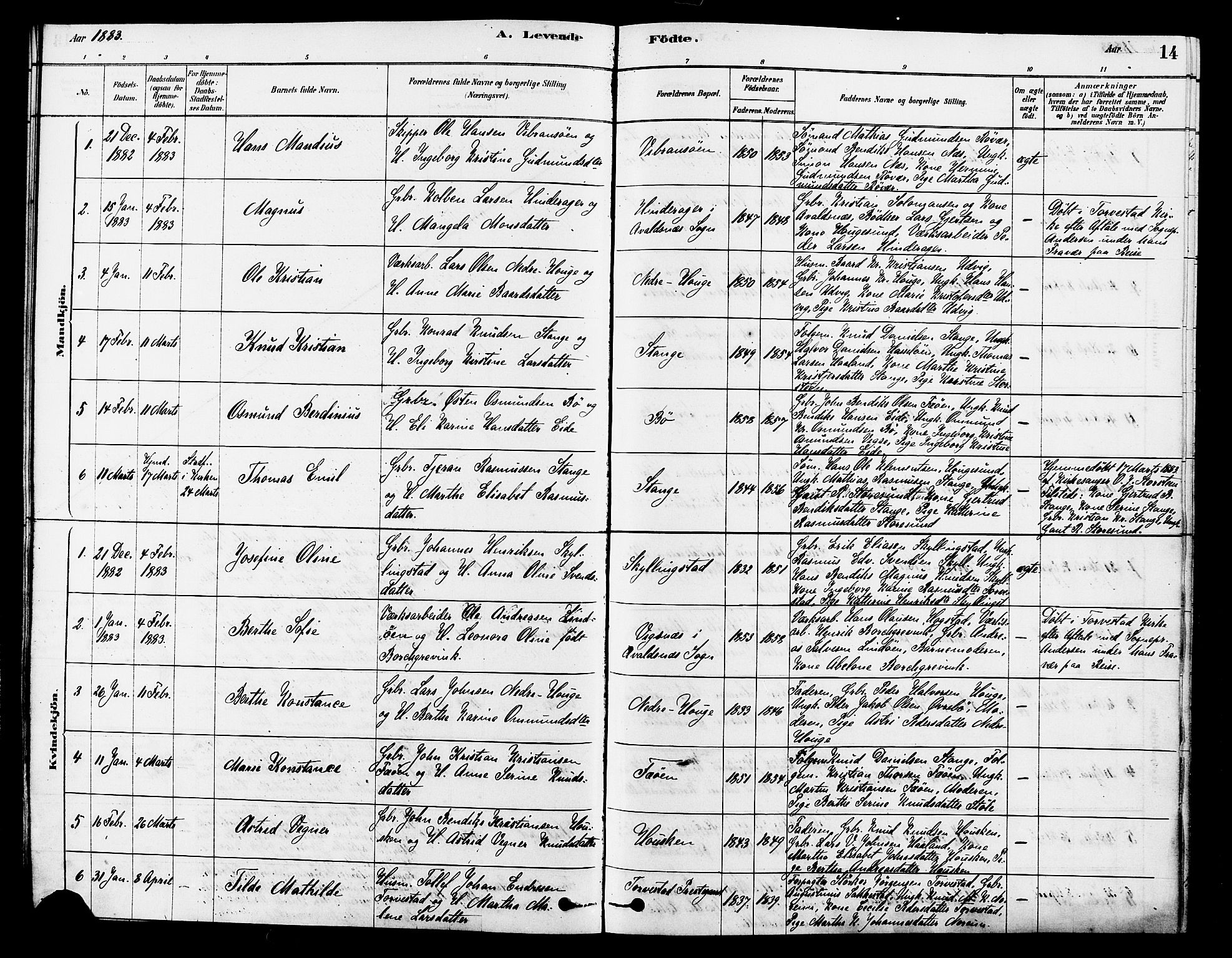 Torvastad sokneprestkontor, AV/SAST-A -101857/H/Ha/Haa/L0014: Parish register (official) no. A 13, 1879-1888, p. 14