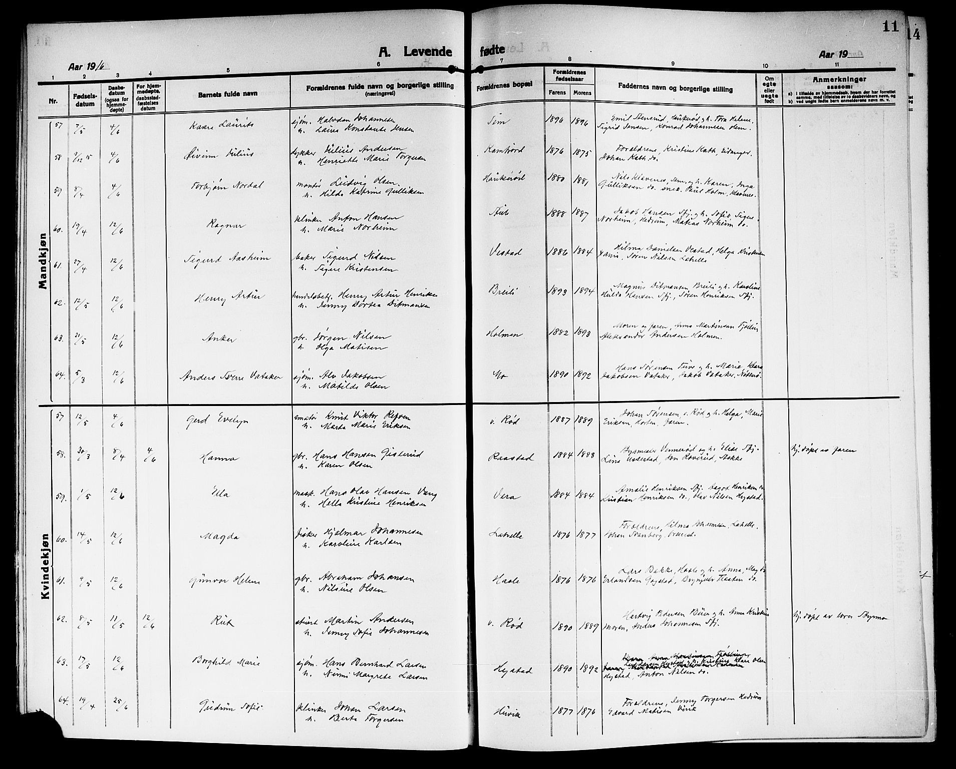 Sandar kirkebøker, AV/SAKO-A-243/G/Ga/L0003: Parish register (copy) no. 3, 1916-1922, p. 11