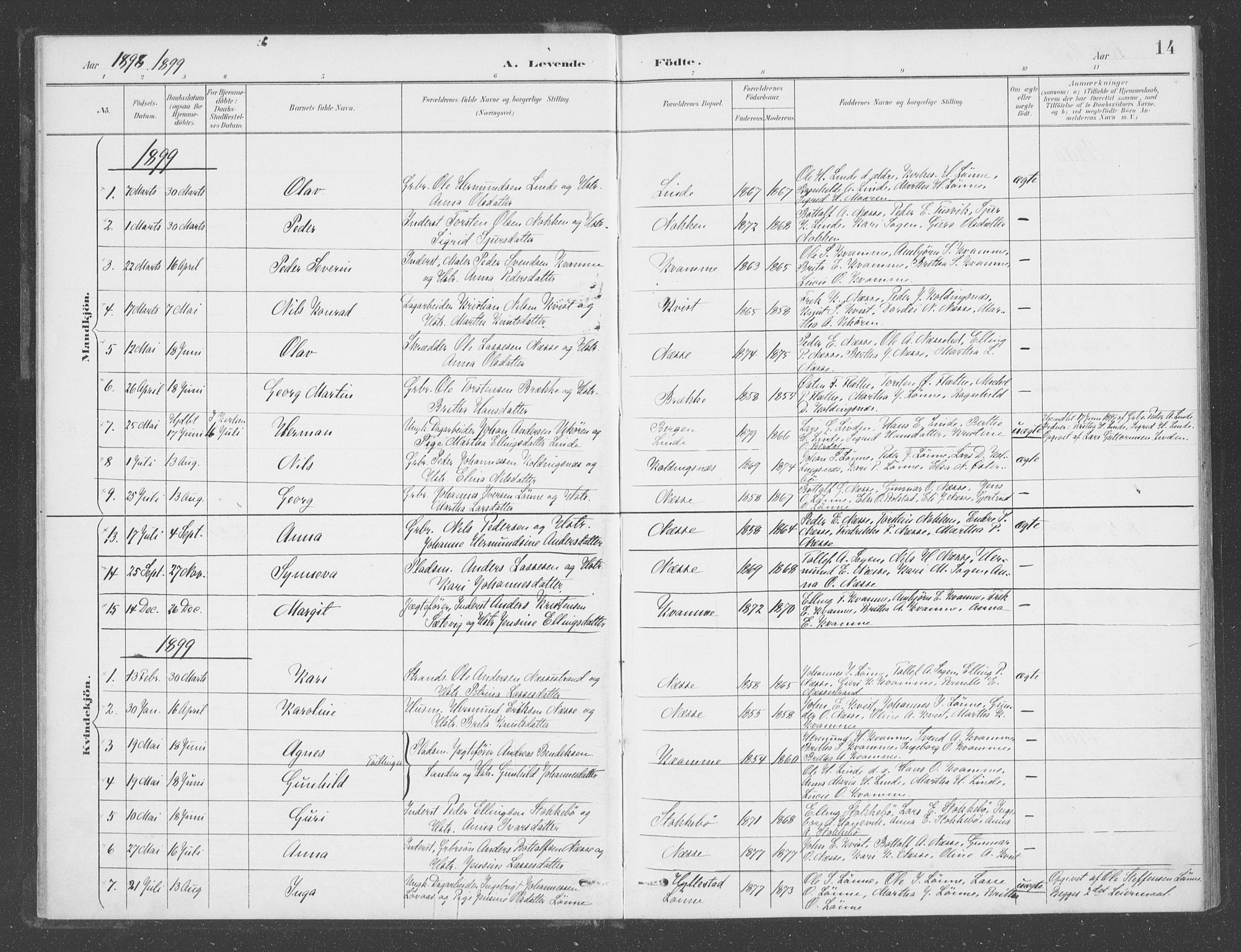 Balestrand sokneprestembete, SAB/A-79601: Parish register (official) no. D  2, 1891-1907, p. 14