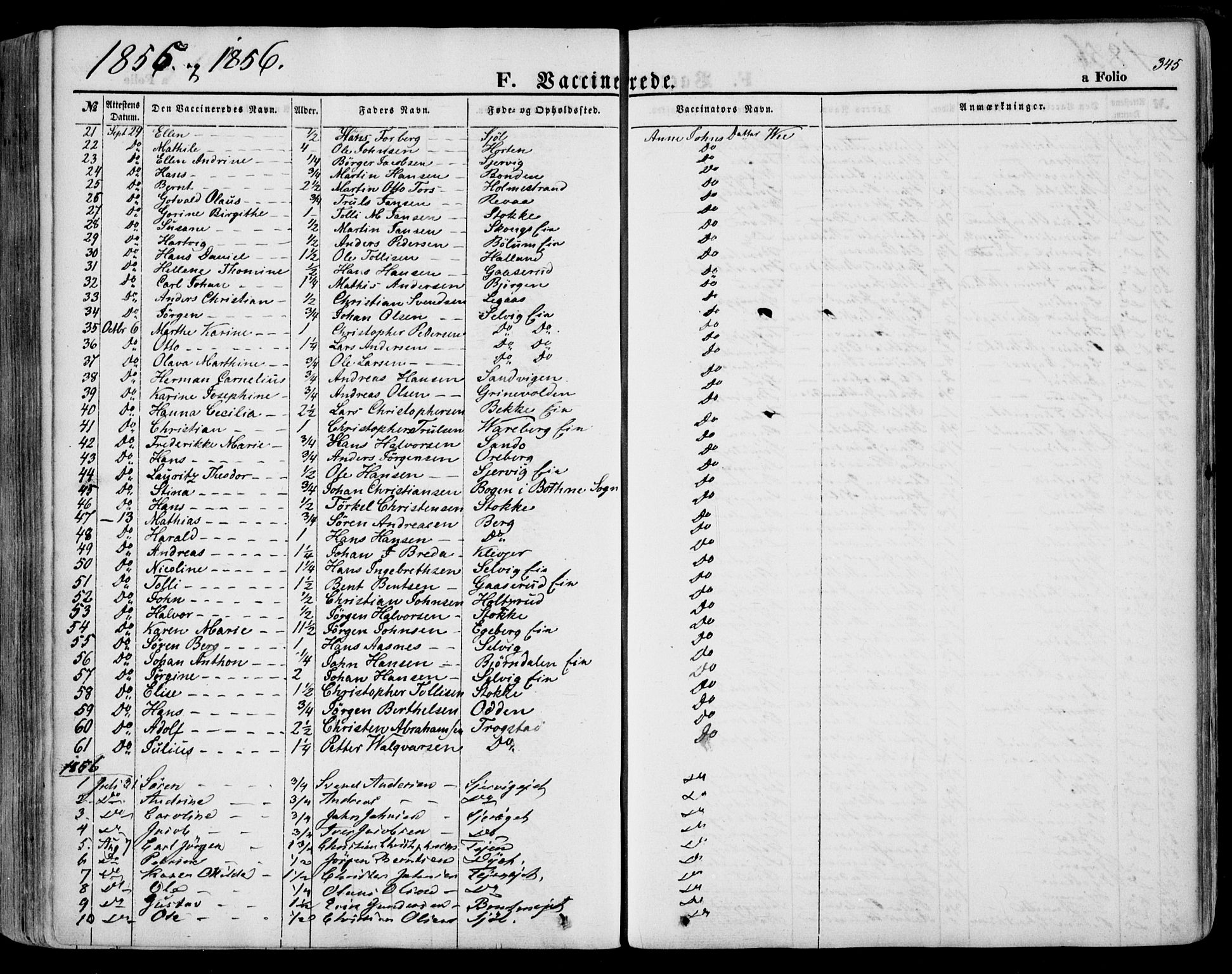 Sande Kirkebøker, SAKO/A-53/F/Fa/L0004: Parish register (official) no. 4, 1847-1864, p. 345