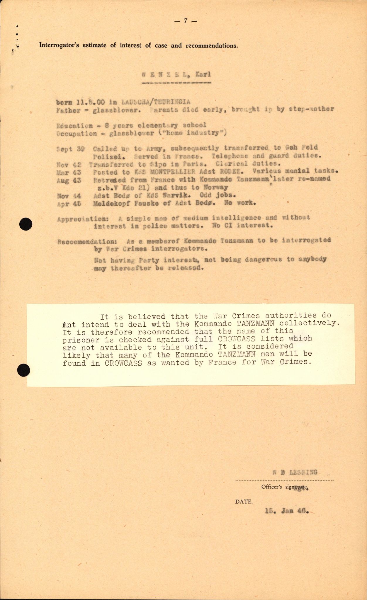 Forsvaret, Forsvarets overkommando II, AV/RA-RAFA-3915/D/Db/L0035: CI Questionaires. Tyske okkupasjonsstyrker i Norge. Tyskere., 1945-1946, p. 357