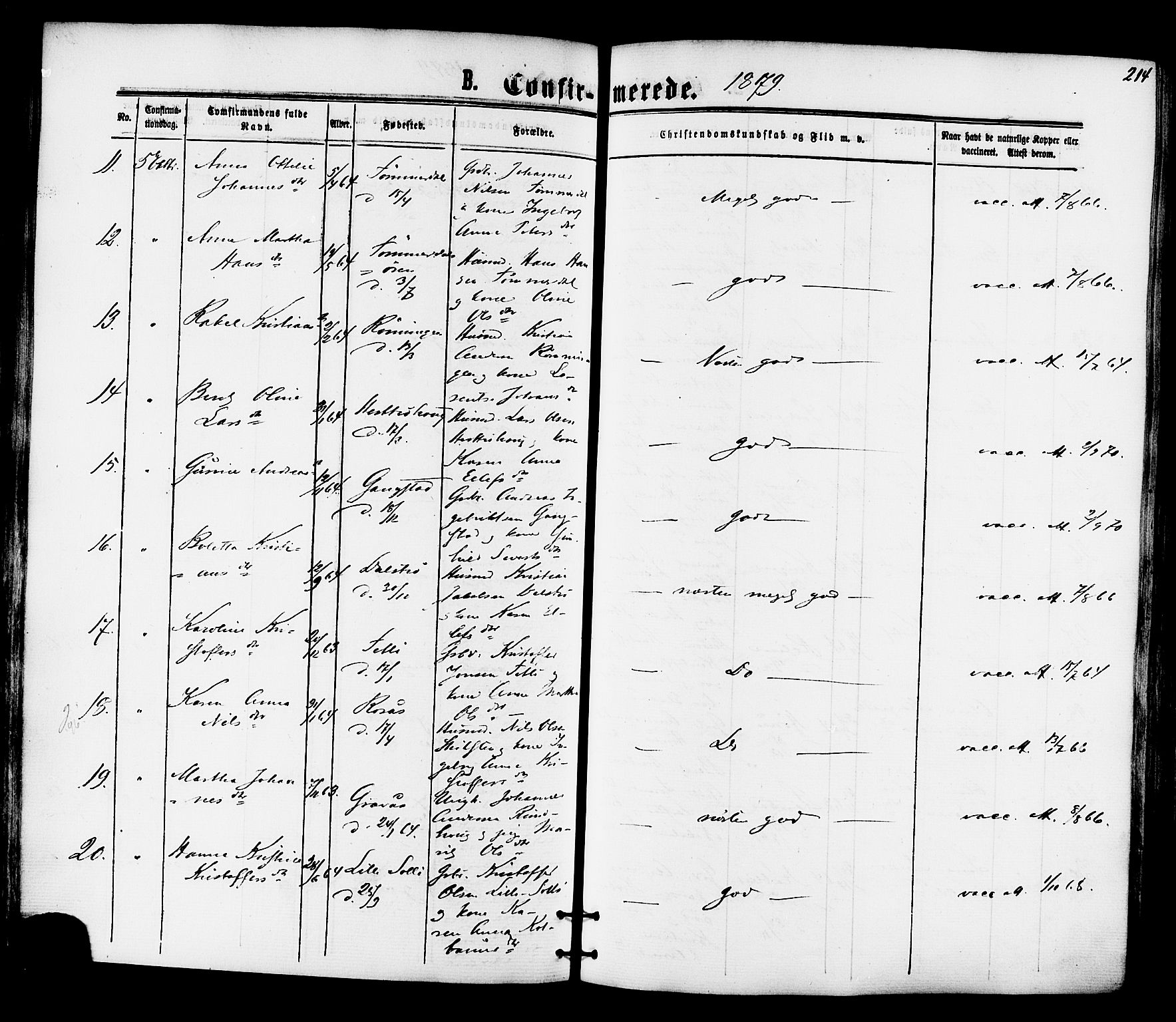 Ministerialprotokoller, klokkerbøker og fødselsregistre - Nord-Trøndelag, AV/SAT-A-1458/701/L0009: Parish register (official) no. 701A09 /1, 1864-1882, p. 214