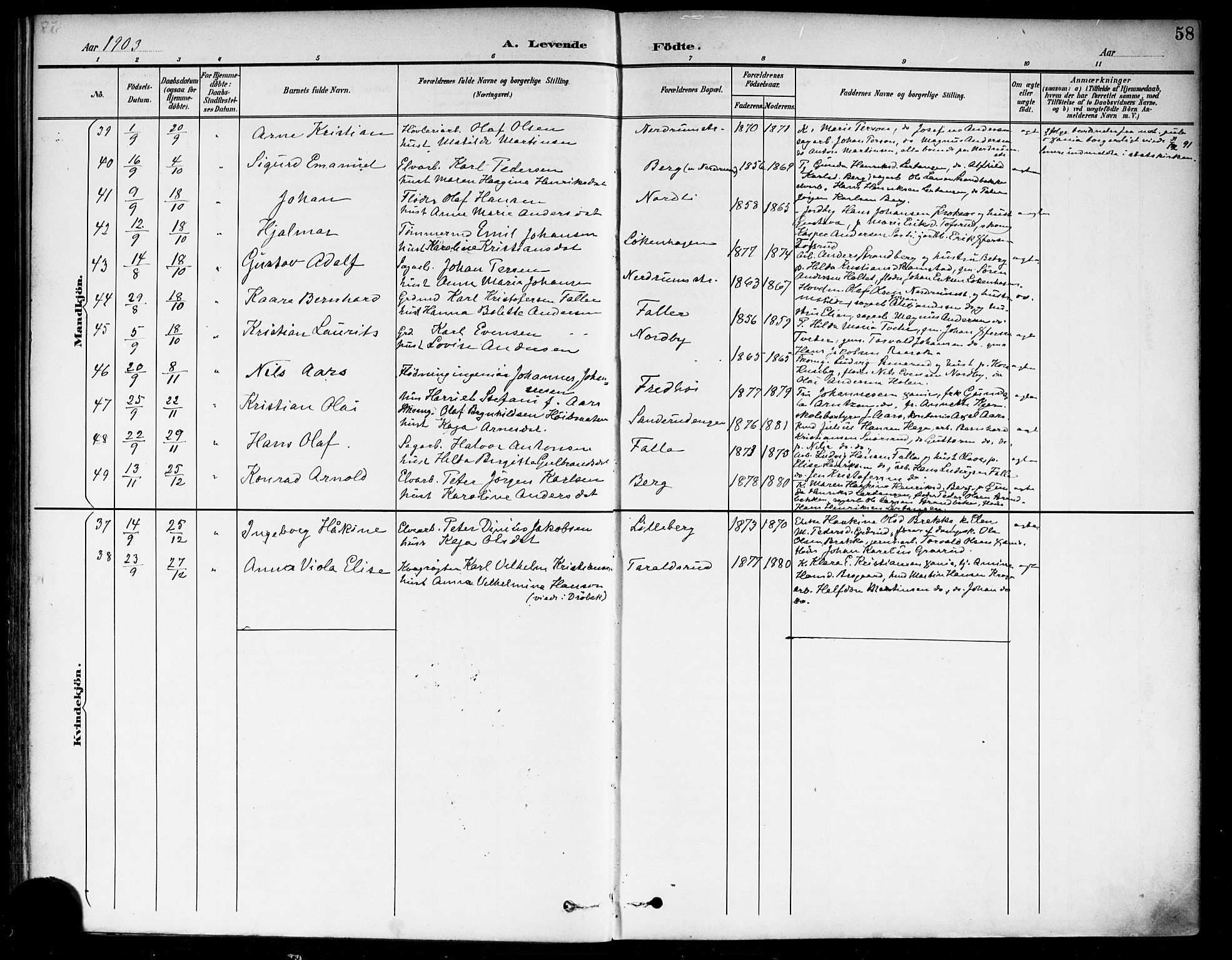 Fet prestekontor Kirkebøker, SAO/A-10370a/F/Fa/L0015: Parish register (official) no. I 15, 1892-1904, p. 58