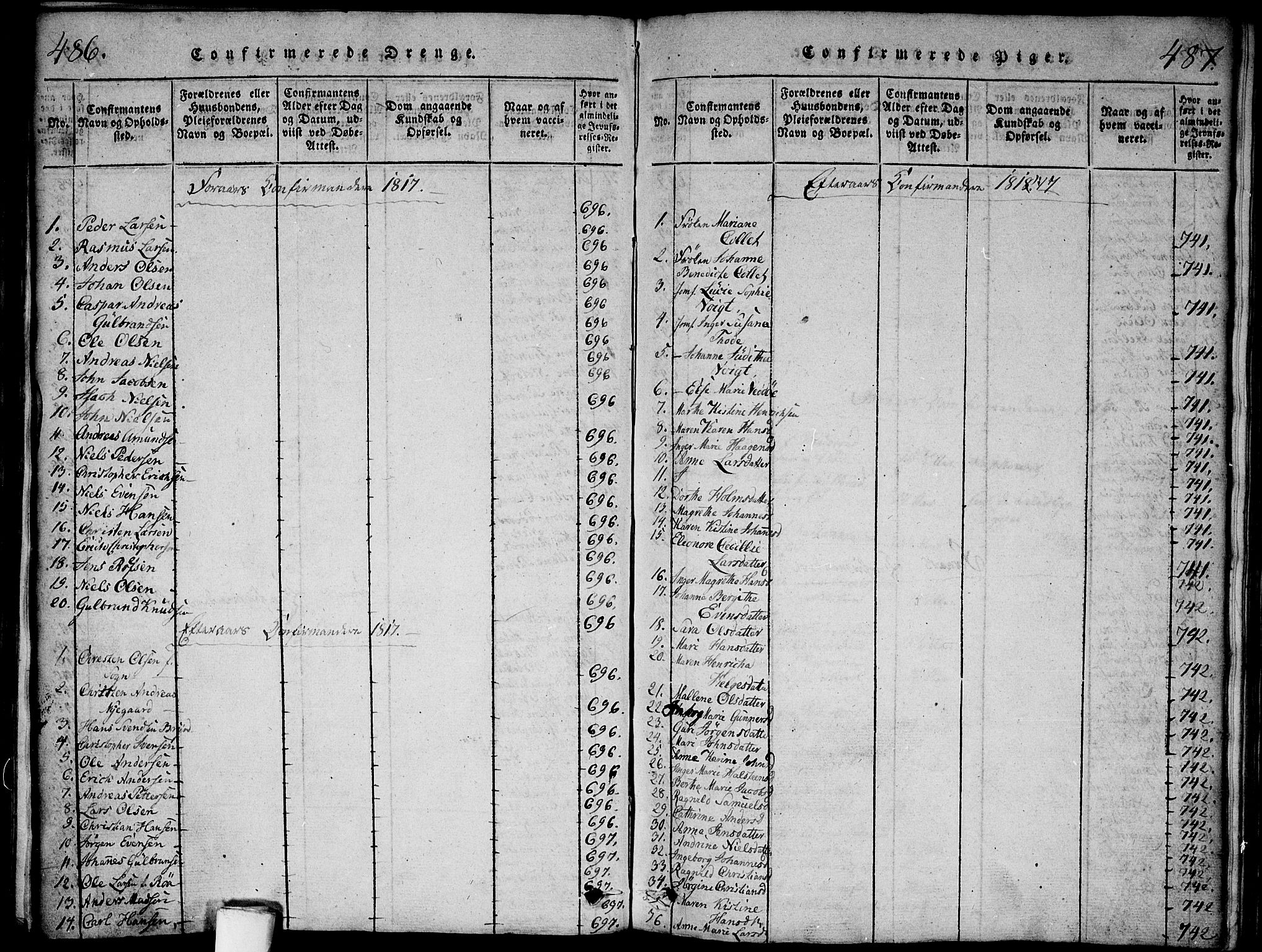 Aker prestekontor kirkebøker, SAO/A-10861/G/L0002: Parish register (copy) no. 2, 1815-1819, p. 486-487