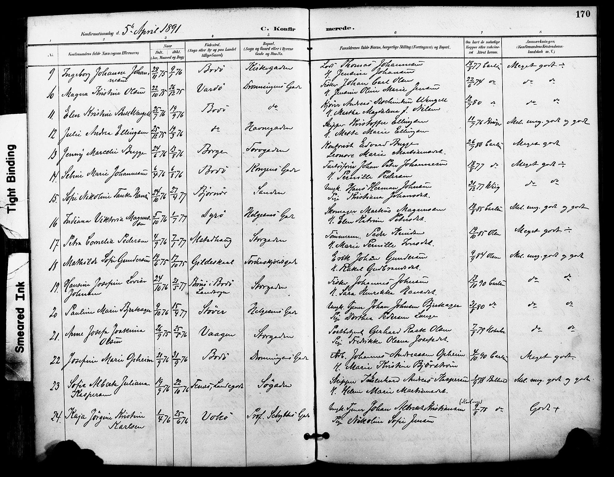 Ministerialprotokoller, klokkerbøker og fødselsregistre - Nordland, AV/SAT-A-1459/801/L0010: Parish register (official) no. 801A10, 1888-1899, p. 170