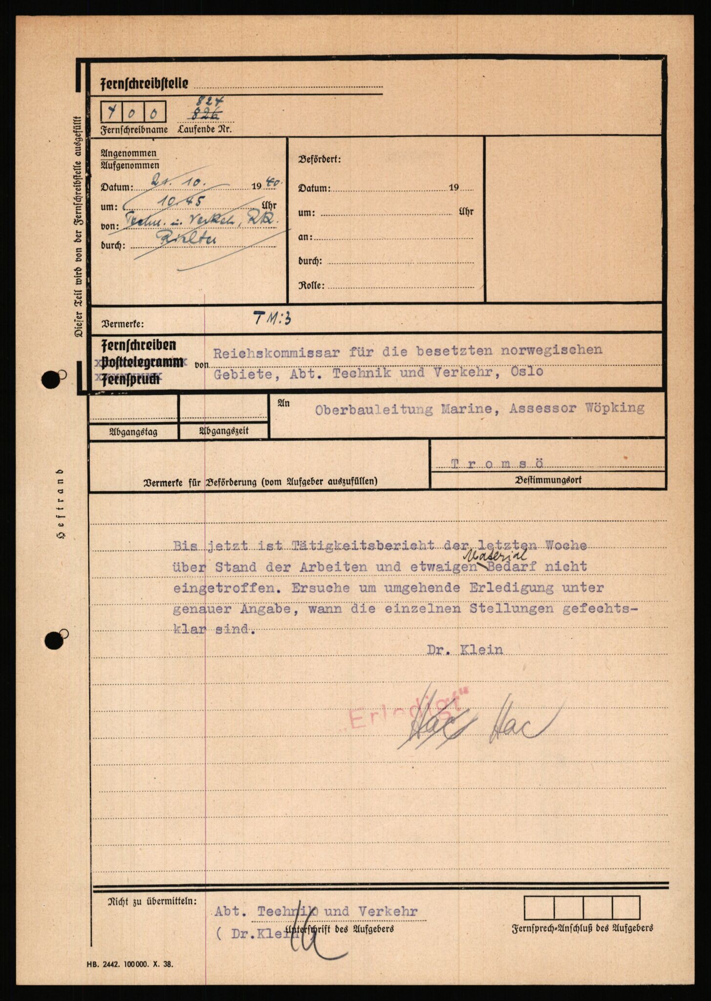 Tyske arkiver, Organisation Todt (OT), Einsatzgruppe Wiking, AV/RA-RAFA-2188/2/B/Bb/L0006: Korrespondanse med Kriegsmarine, 1940-1941, p. 721